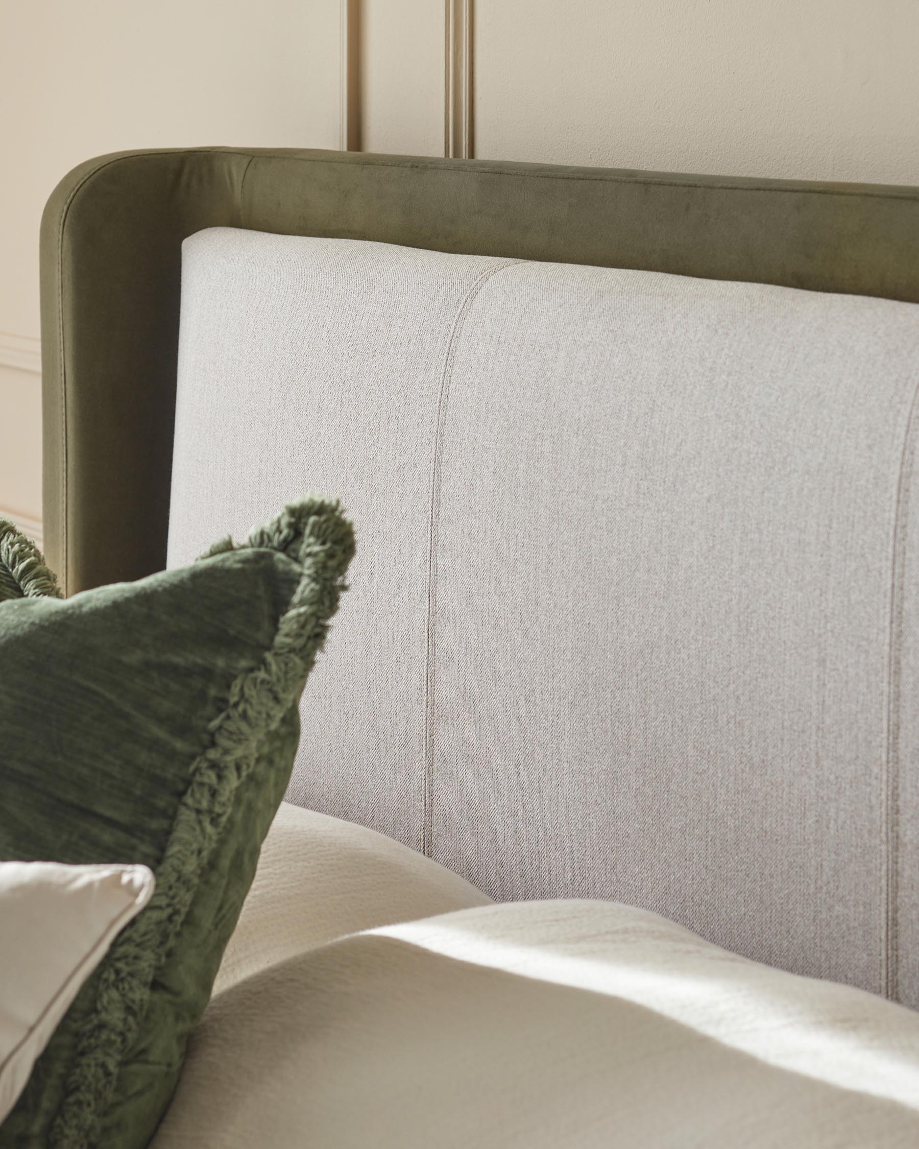 Grove natural fabric and olive green velvet king size ottoman storage bed - Image 9