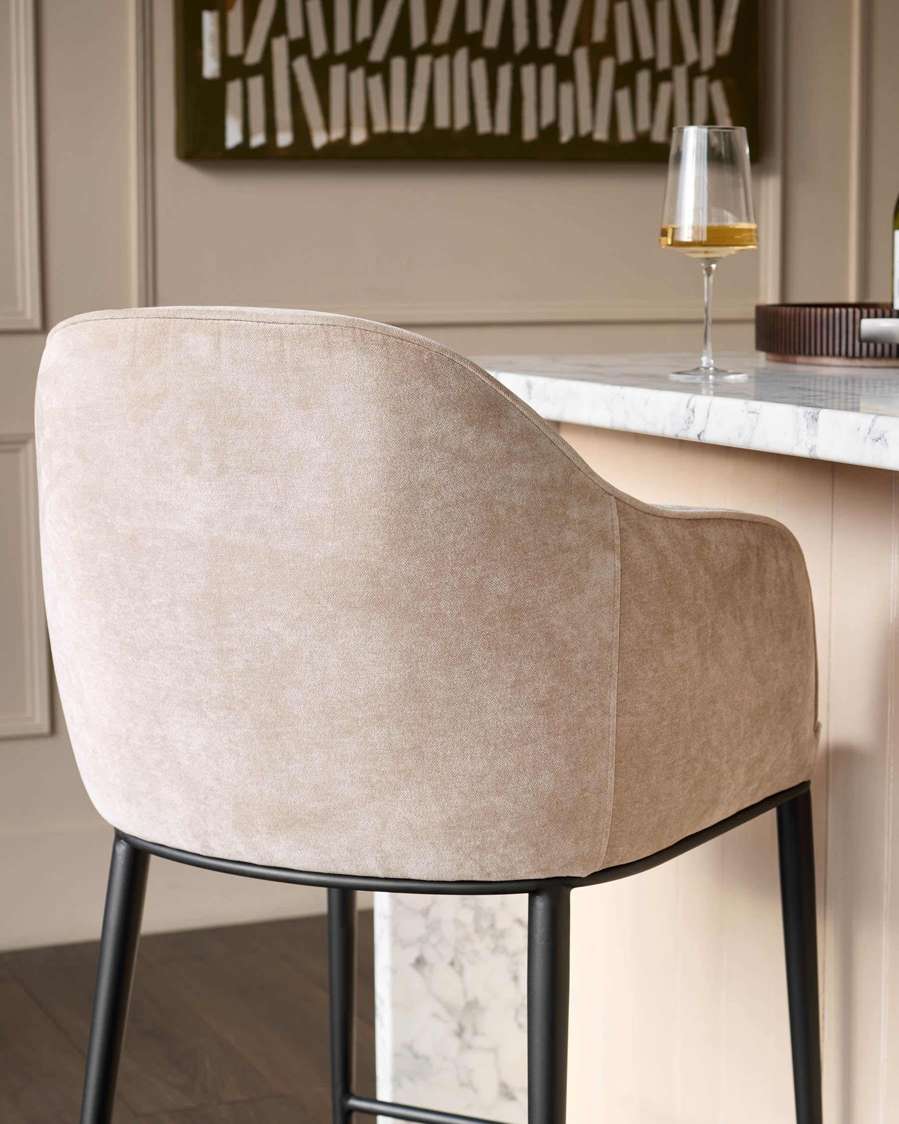 Harley champagne chenille bar stool - Image 4