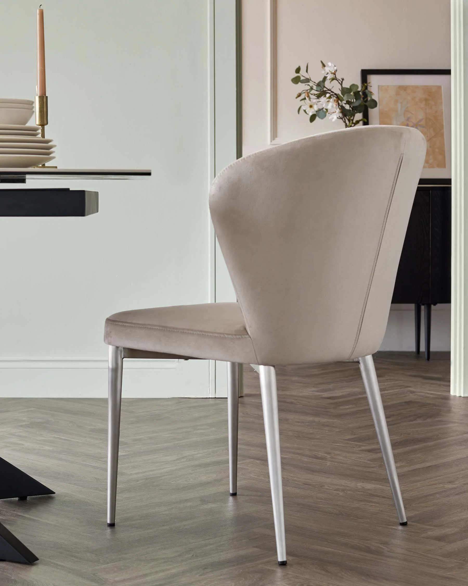 Harper Champagne Plush Velvet Stainless Steel Dining Chair - Image 4