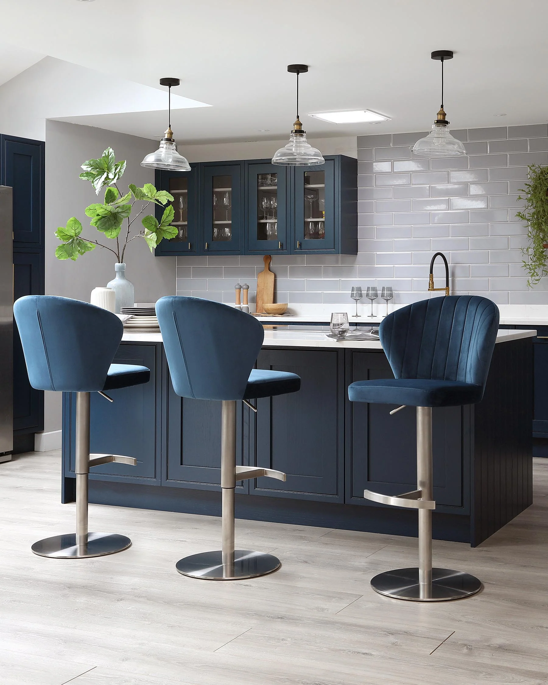 Harper Dark Blue Velvet Gas Lift Bar Stool - Image 3
