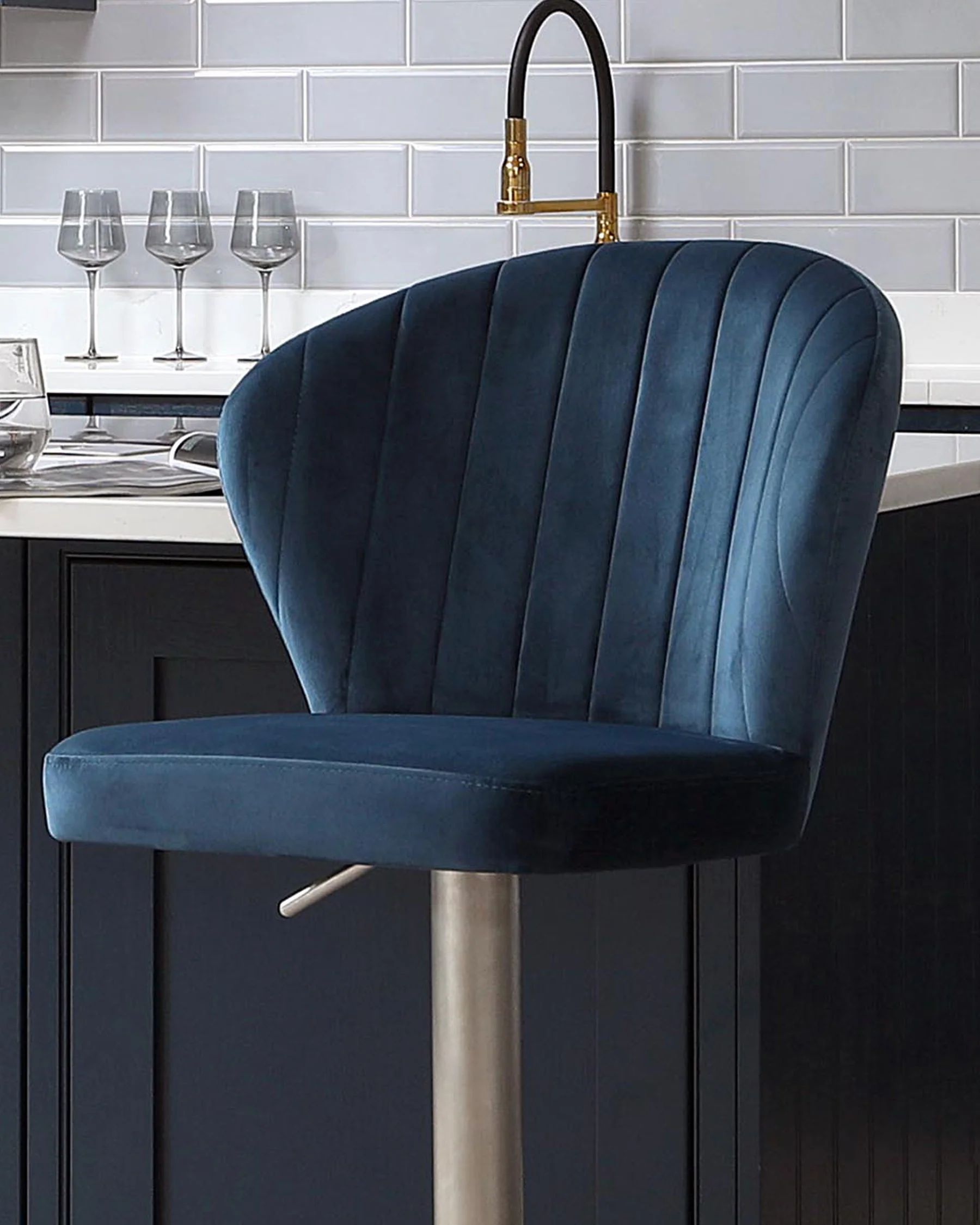 Harper Dark Blue Velvet Gas Lift Bar Stool - Image 6