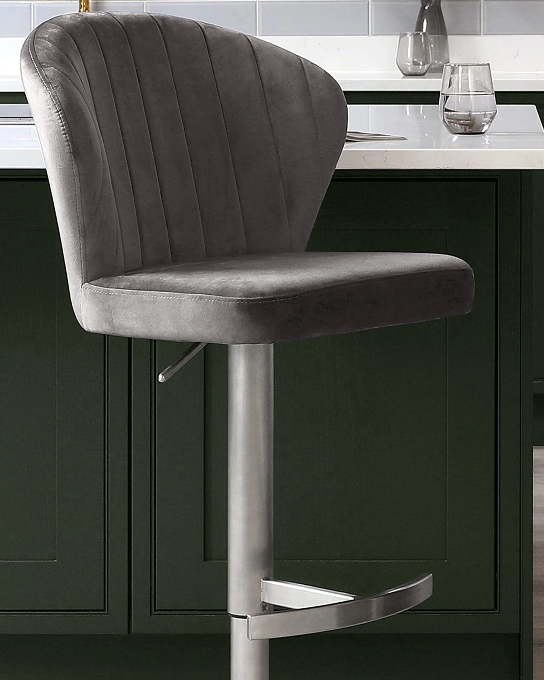 Harper Dark Grey Velvet Gas Lift Bar Stool - Image 6