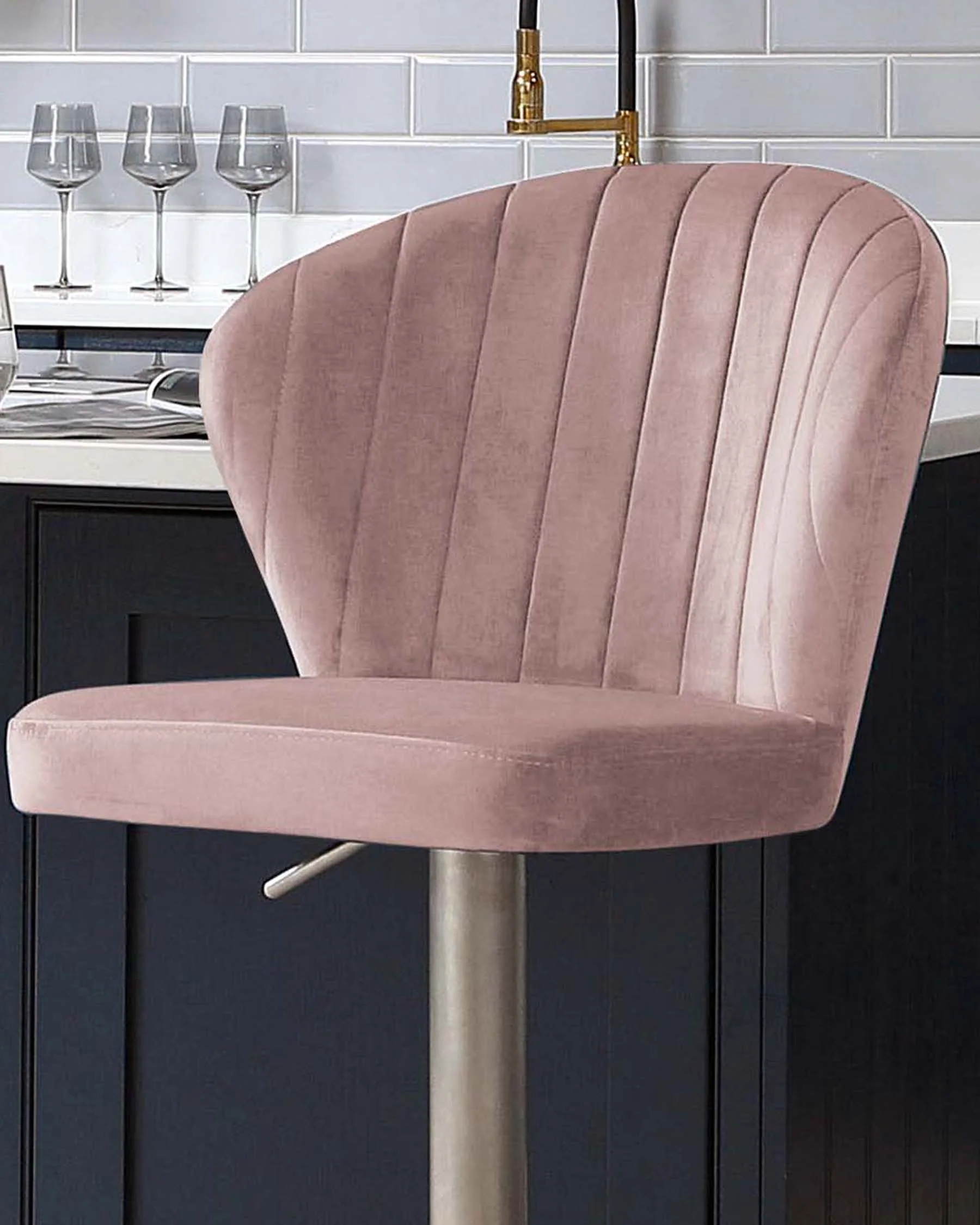 Harper Pink Velvet Gas Lift Bar Stool - Image 6