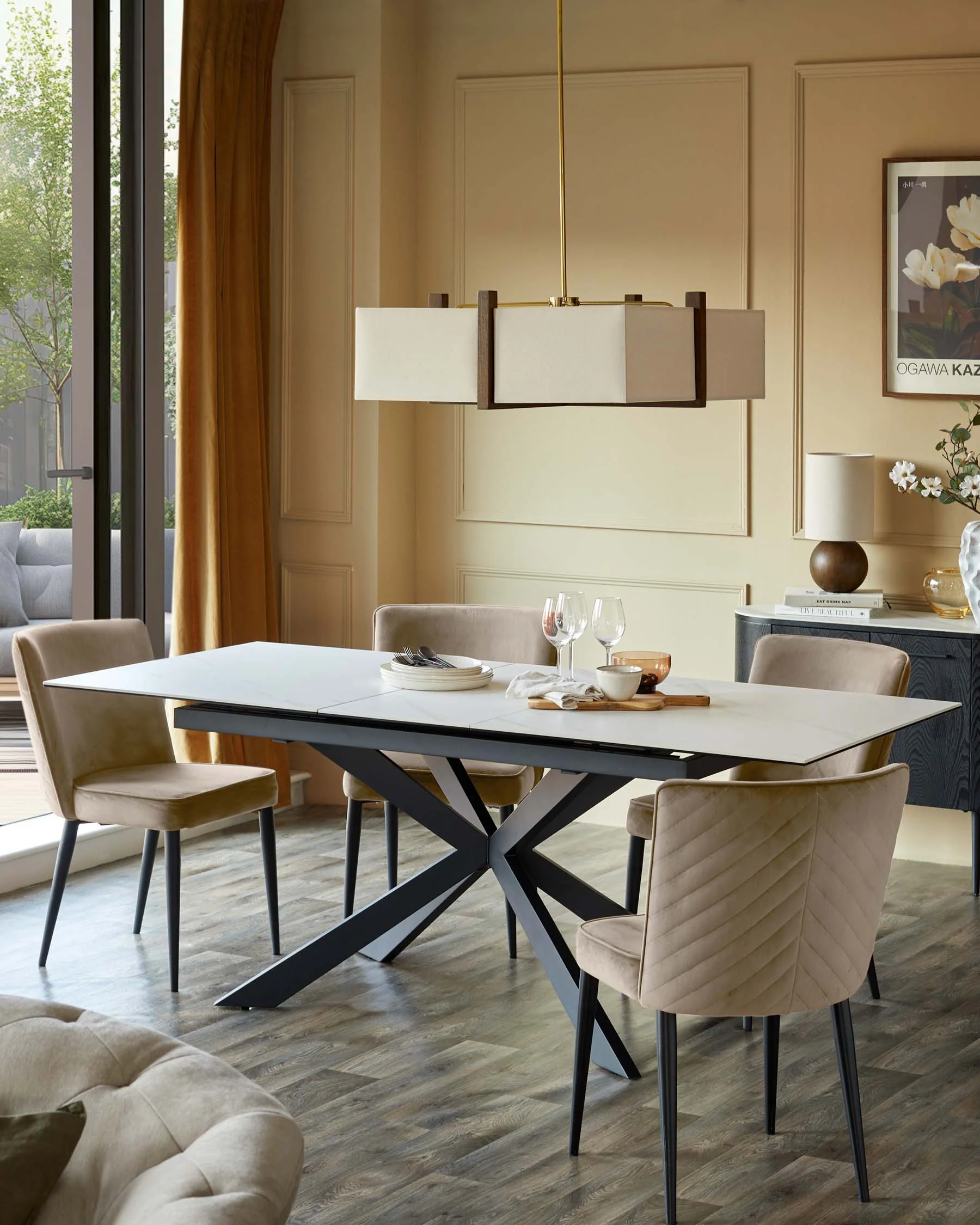 Hayden 6-8 seater table and 6 Serena champagne dining chairs set - Image 4