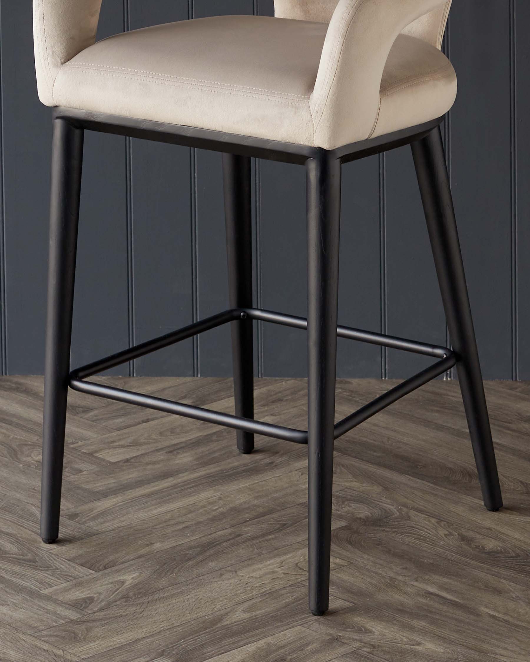 Heath Champagne Plush Velvet Black Wood Bar Stool - Image 6