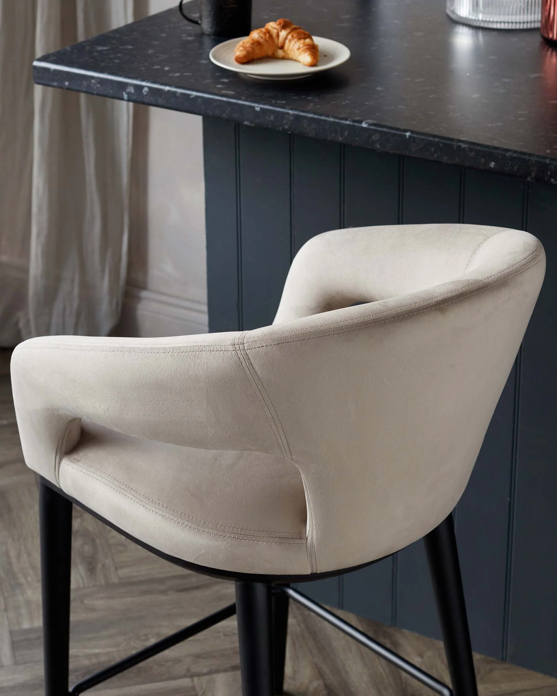 Heath Champagne Plush Velvet Black Wood Bar Stool - Image 7