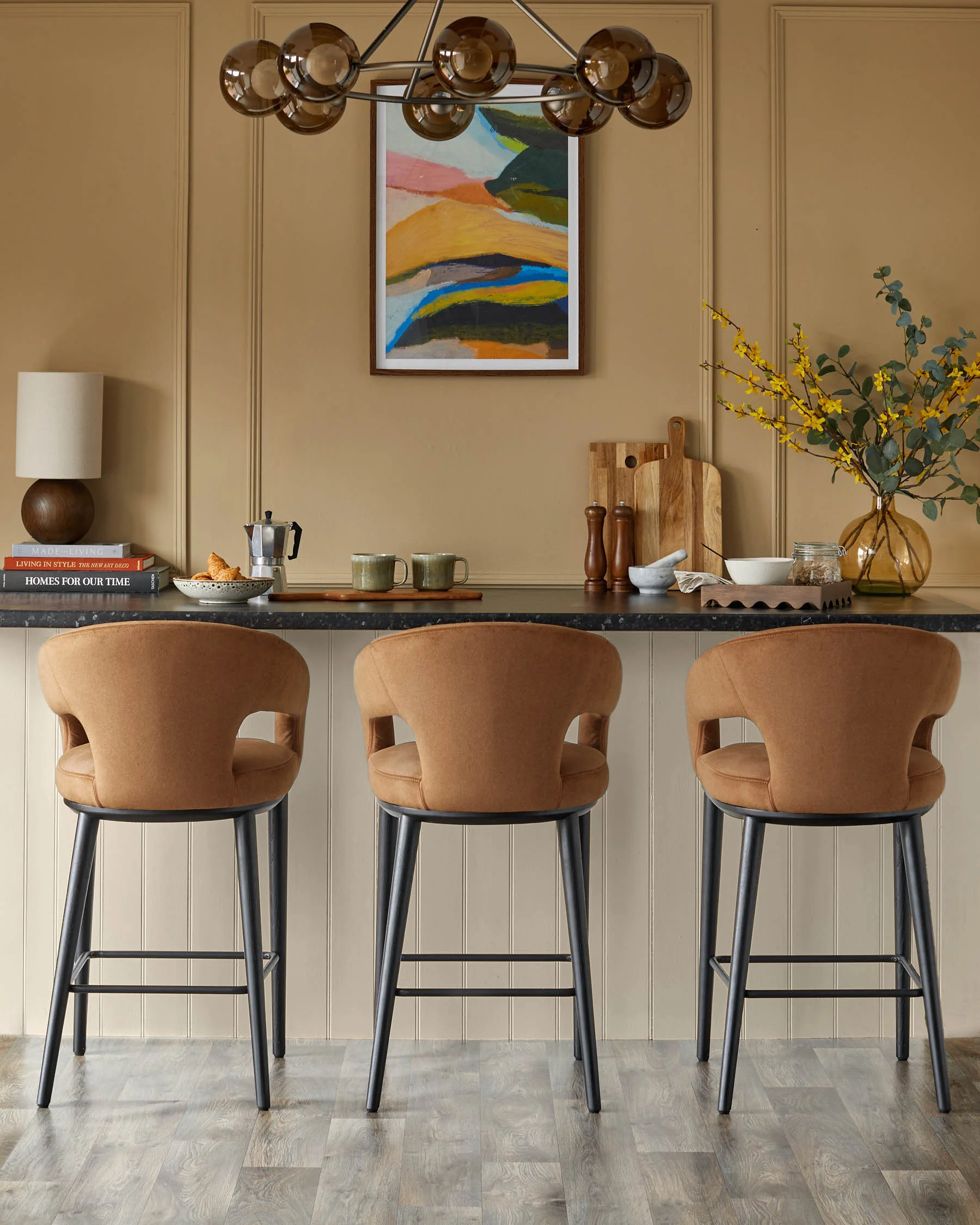 Heath caramel plush fabric bar stool - Image 3