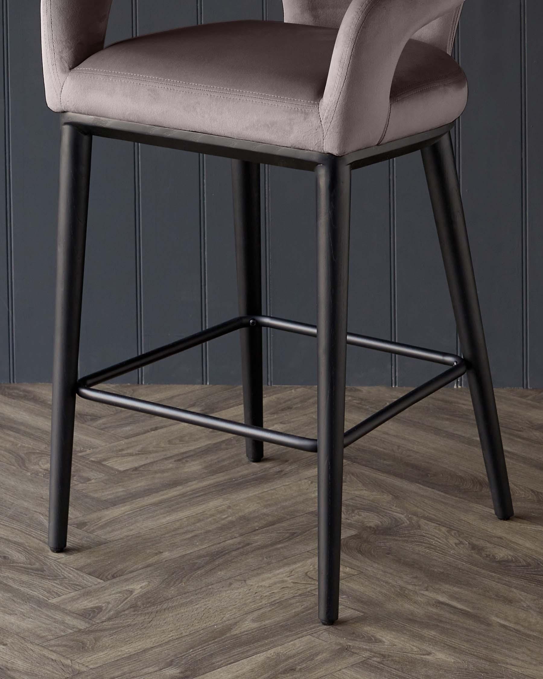 Heath Mocha Plush Velvet Black Wood Bar Stool - Image 6