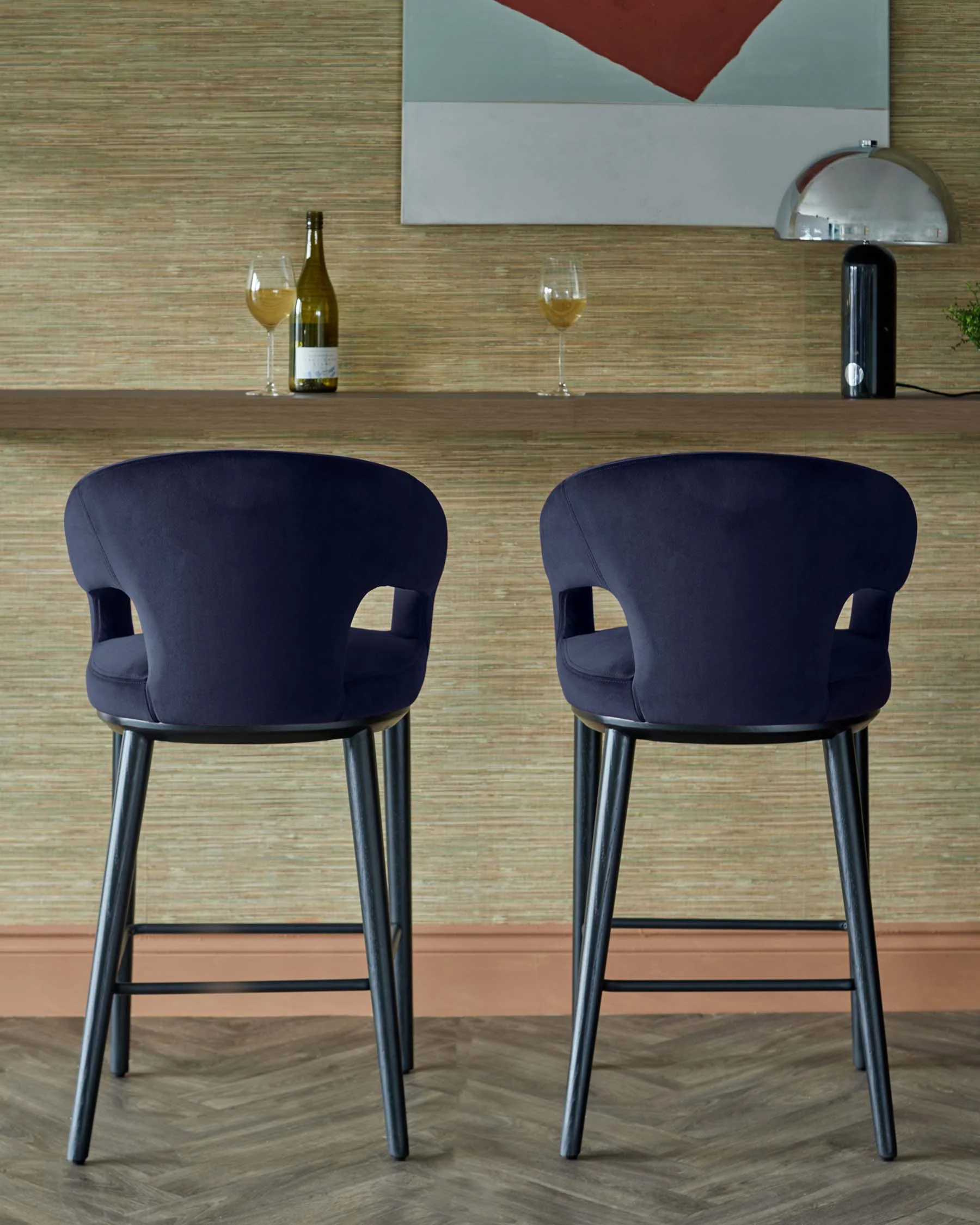 Heath navy recycled velvet bar stool - Image 4