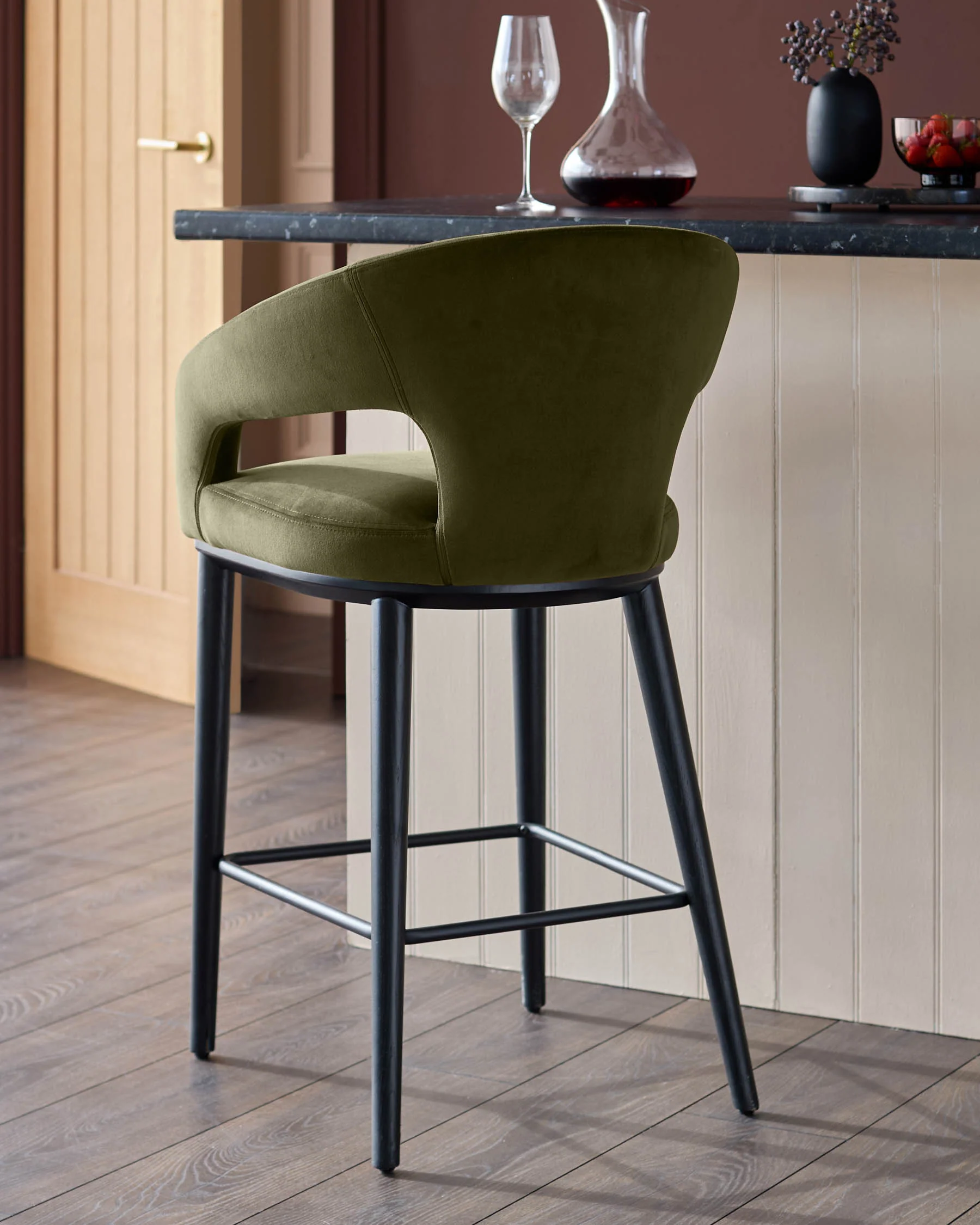 Heath olive green velvet bar stool - Image 3