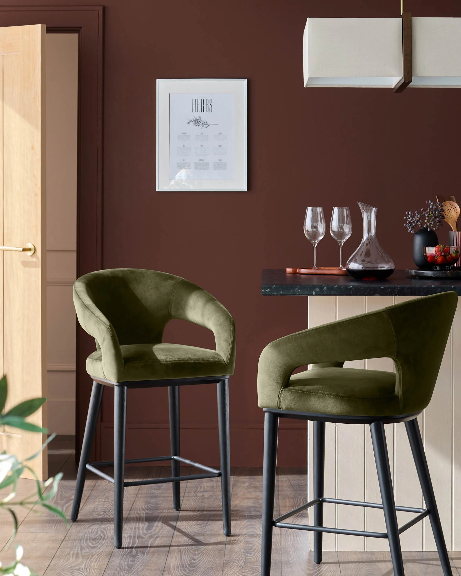 Heath olive green velvet bar stool - Image 4