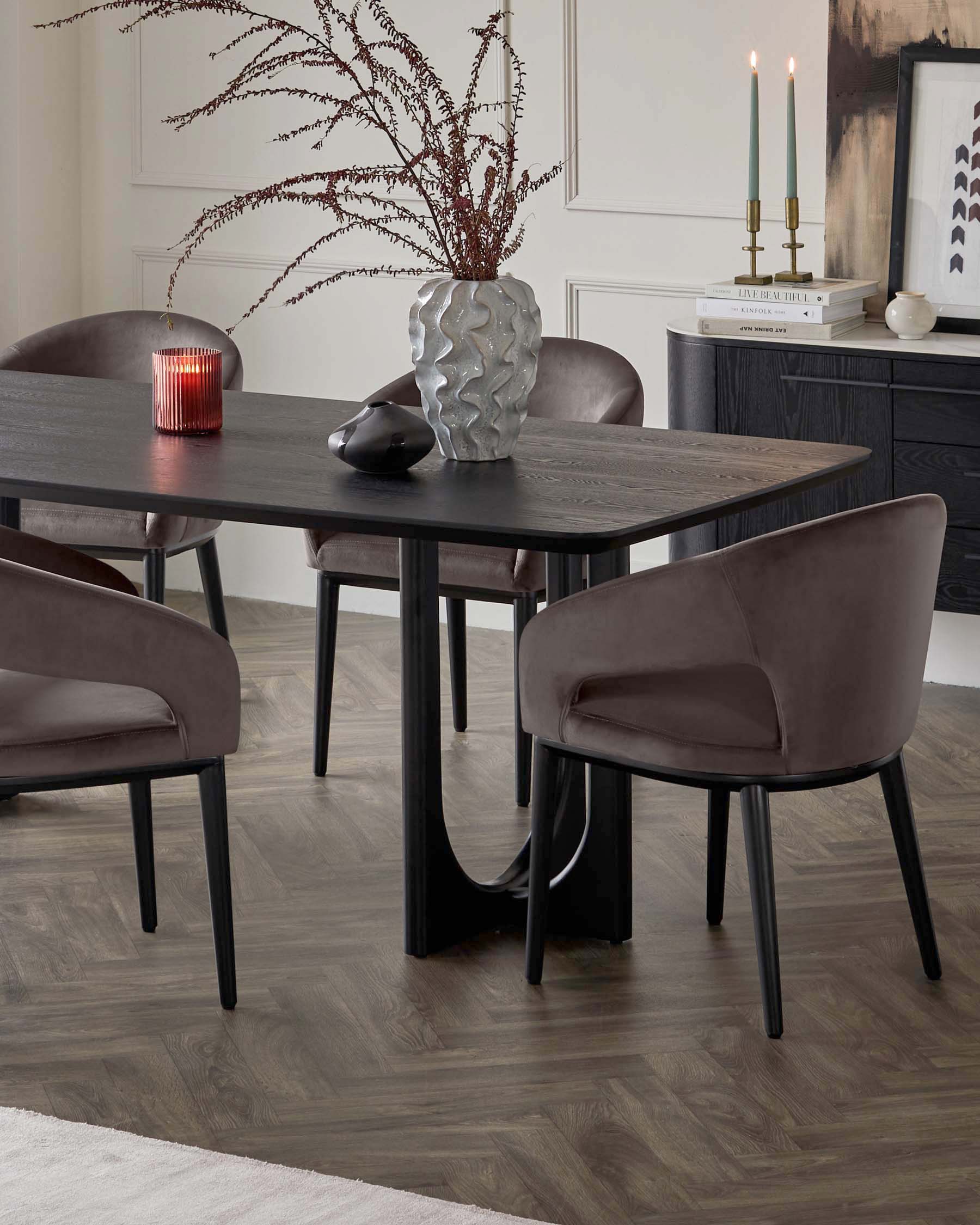 Heath Mocha Plush Velvet and Black Wood Dining Chair - Image 7