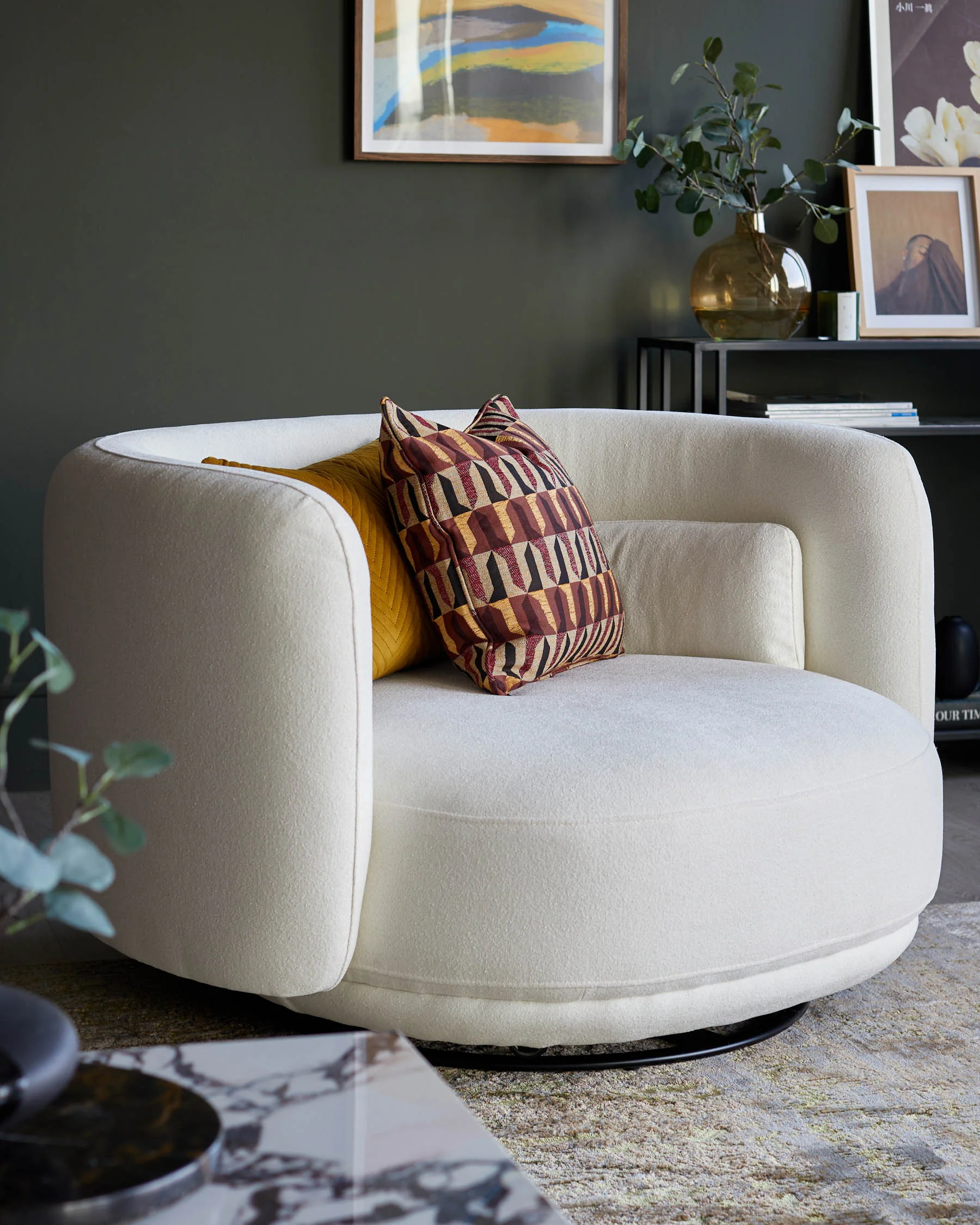 Henry Ivory Boucle Swivel Love Seat - Image 7