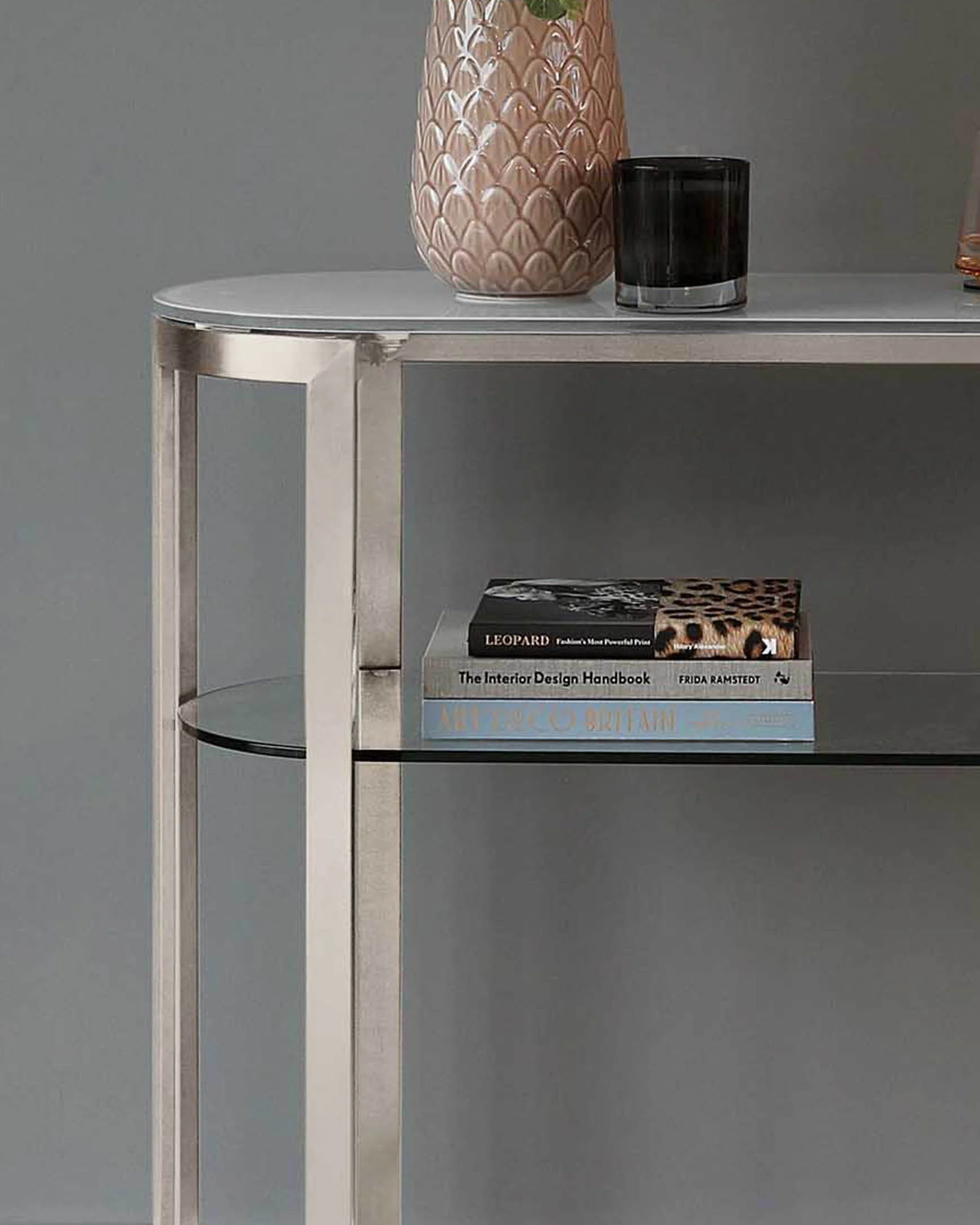 Isla White Glass and Stainless Steel Console Table - Image 6