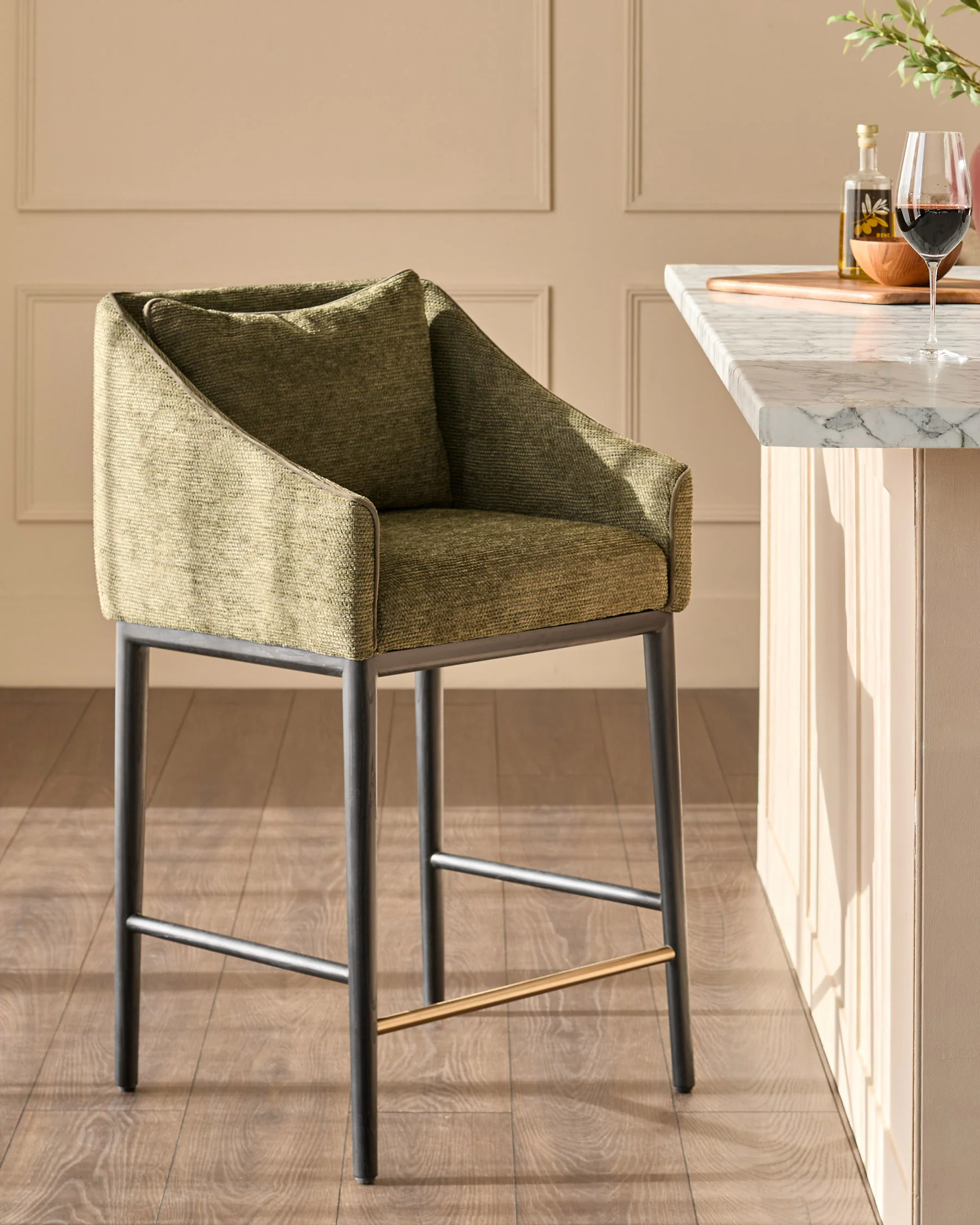 Julep olive green chenille bar stool
