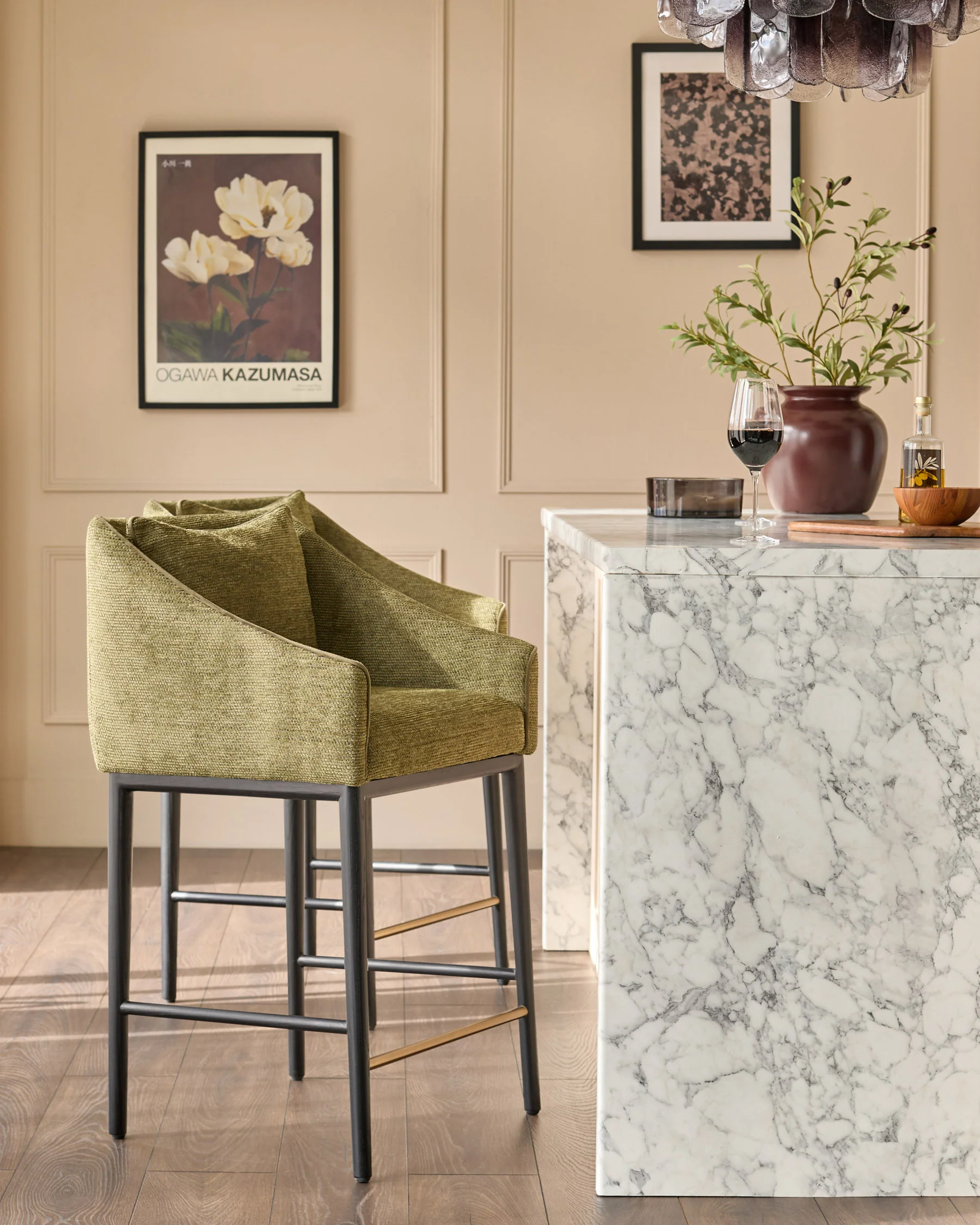 Julep olive green chenille bar stool - Image 3
