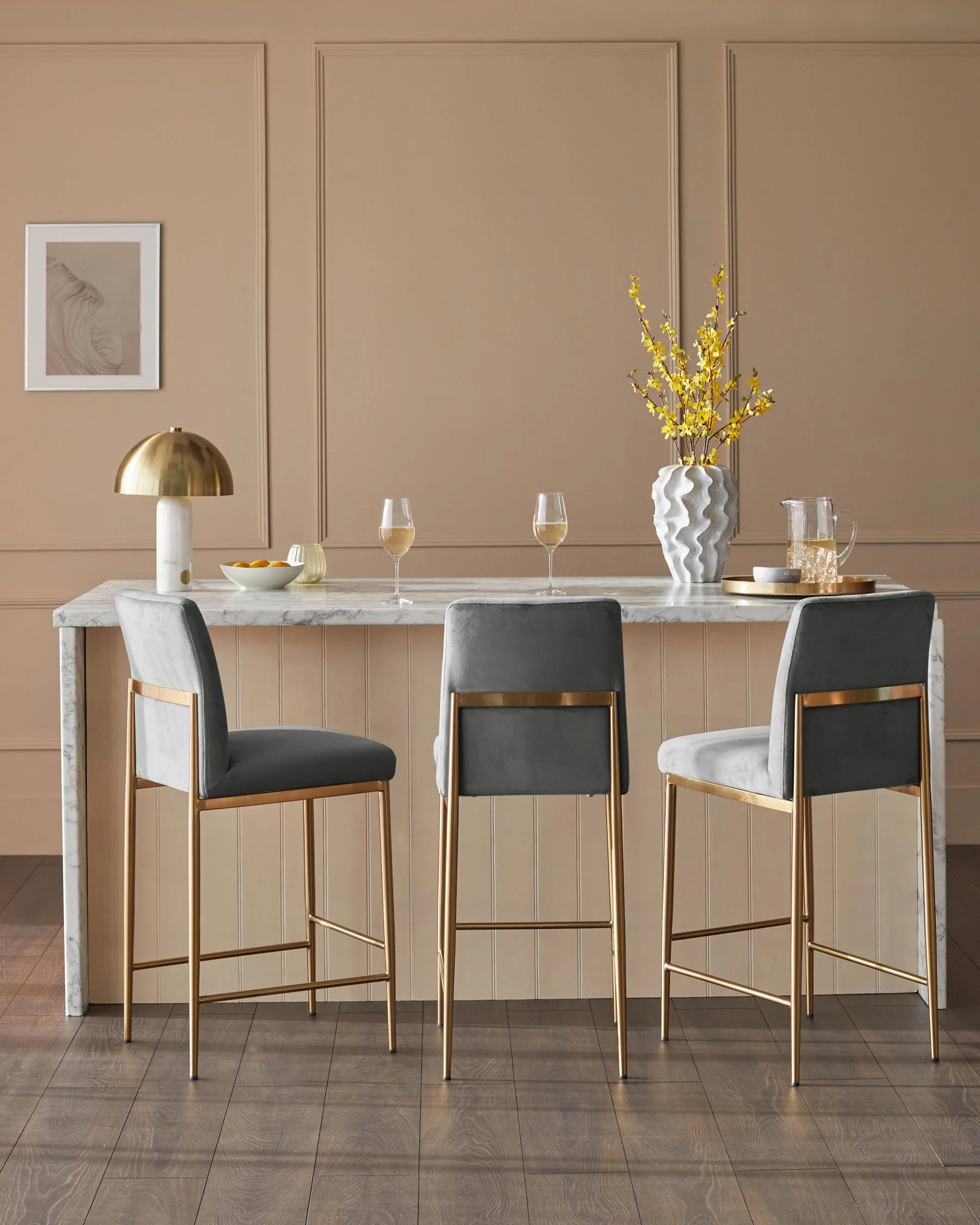 Keira dark grey velvet bar stool - Image 2