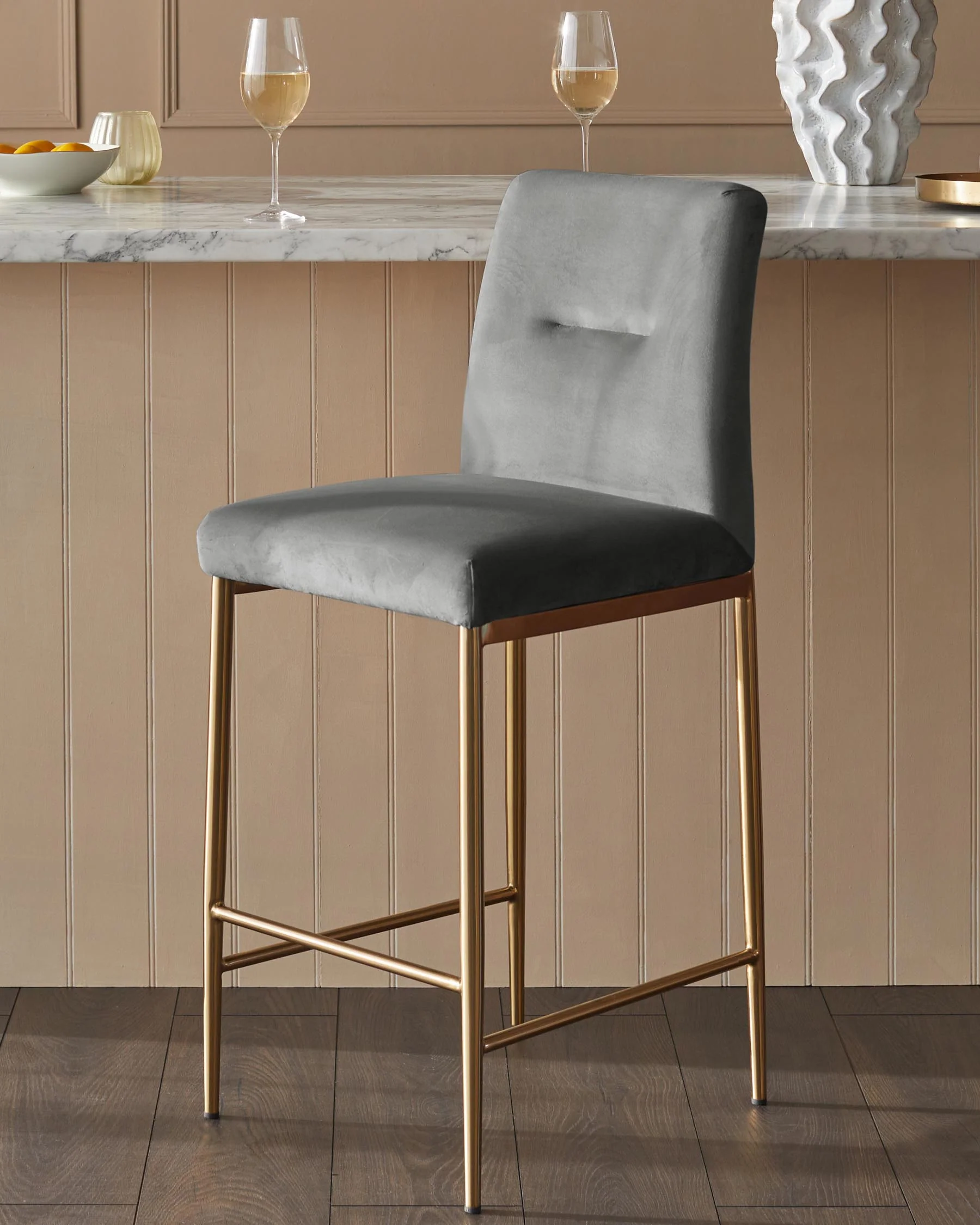 Keira dark grey velvet bar stool - Image 3