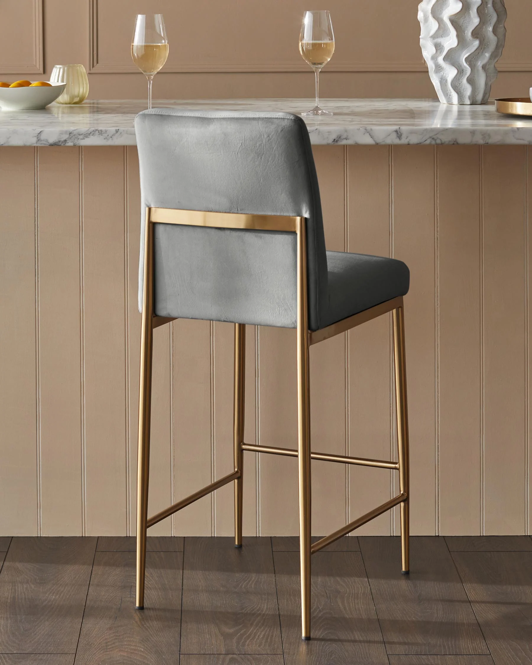 Keira dark grey velvet bar stool - Image 4