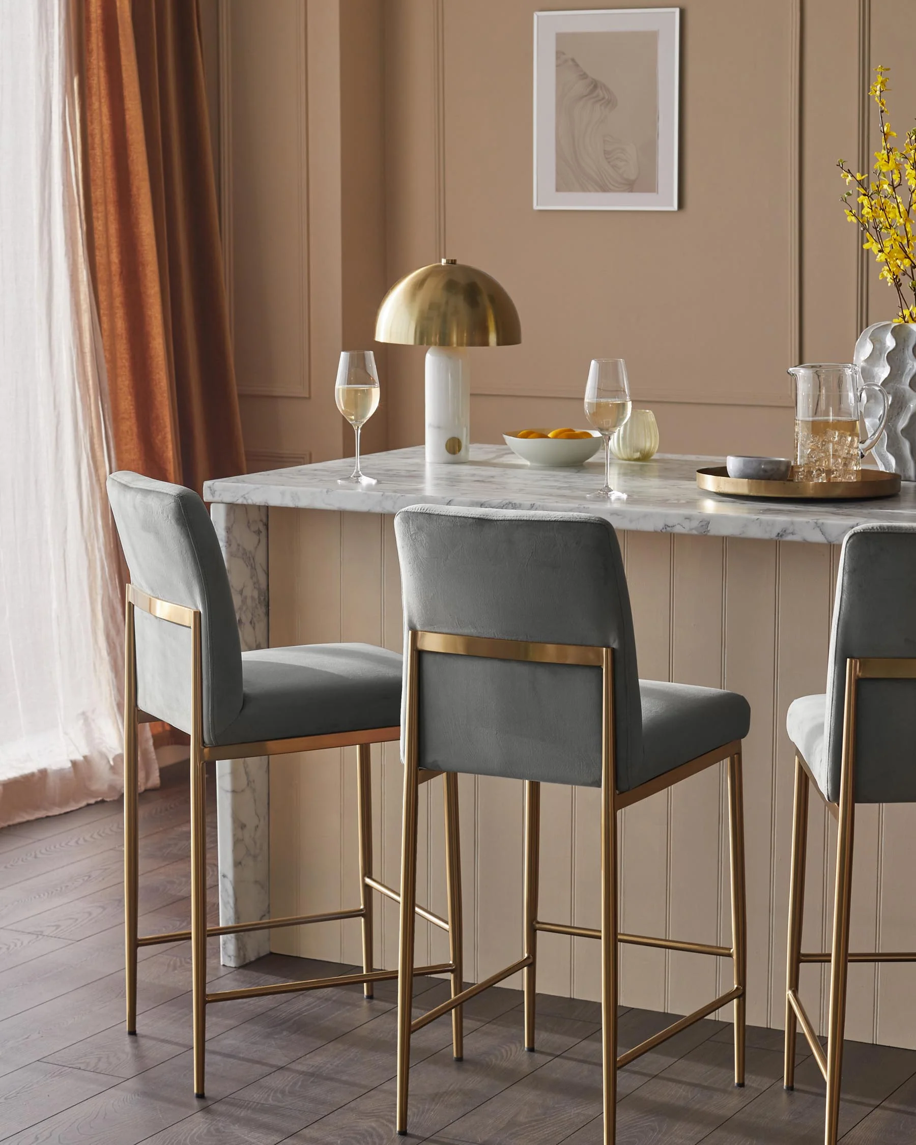Keira dark grey velvet bar stool - Image 7