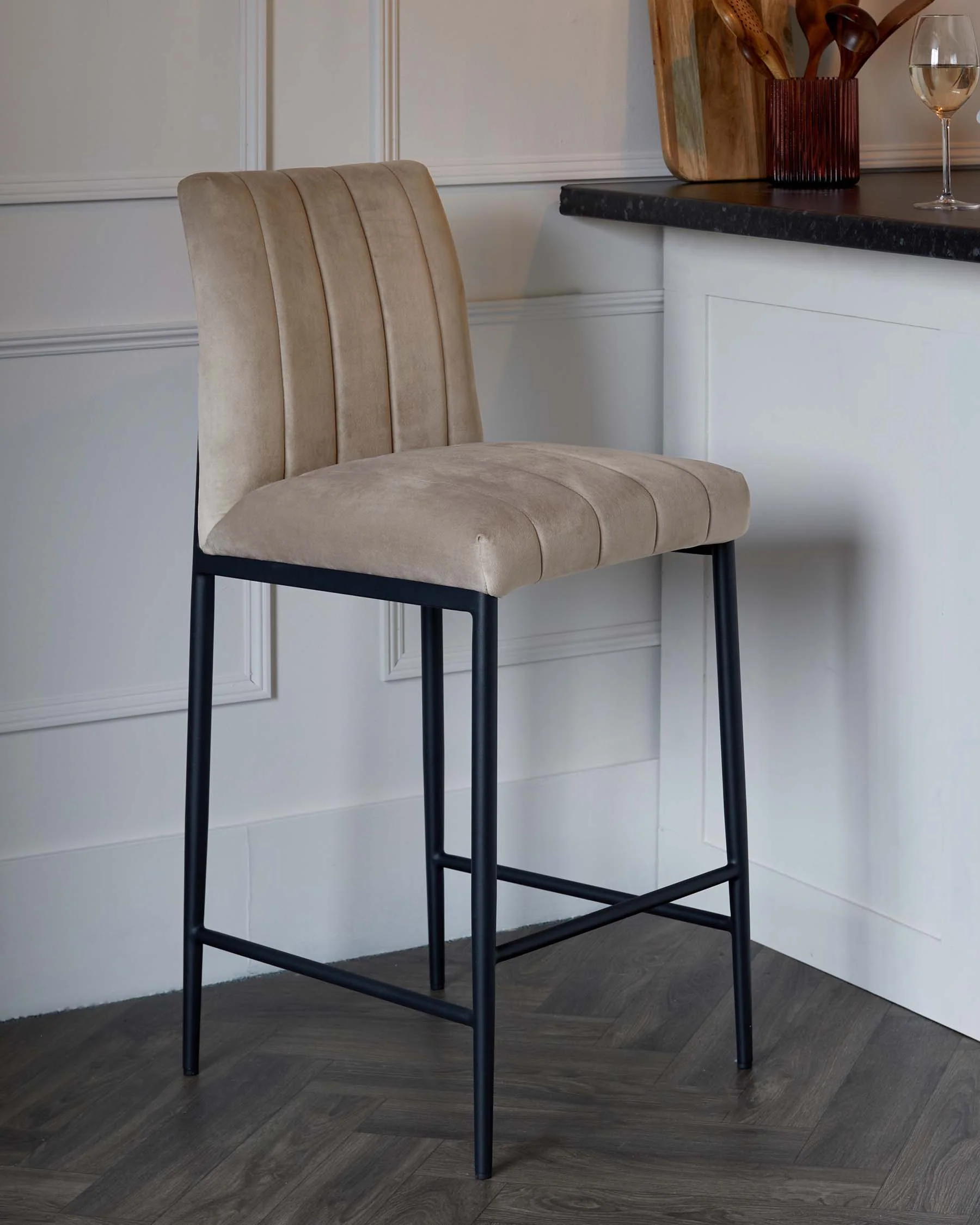 Kendra Black Metal Bar Stool Champagne Plush Velvet