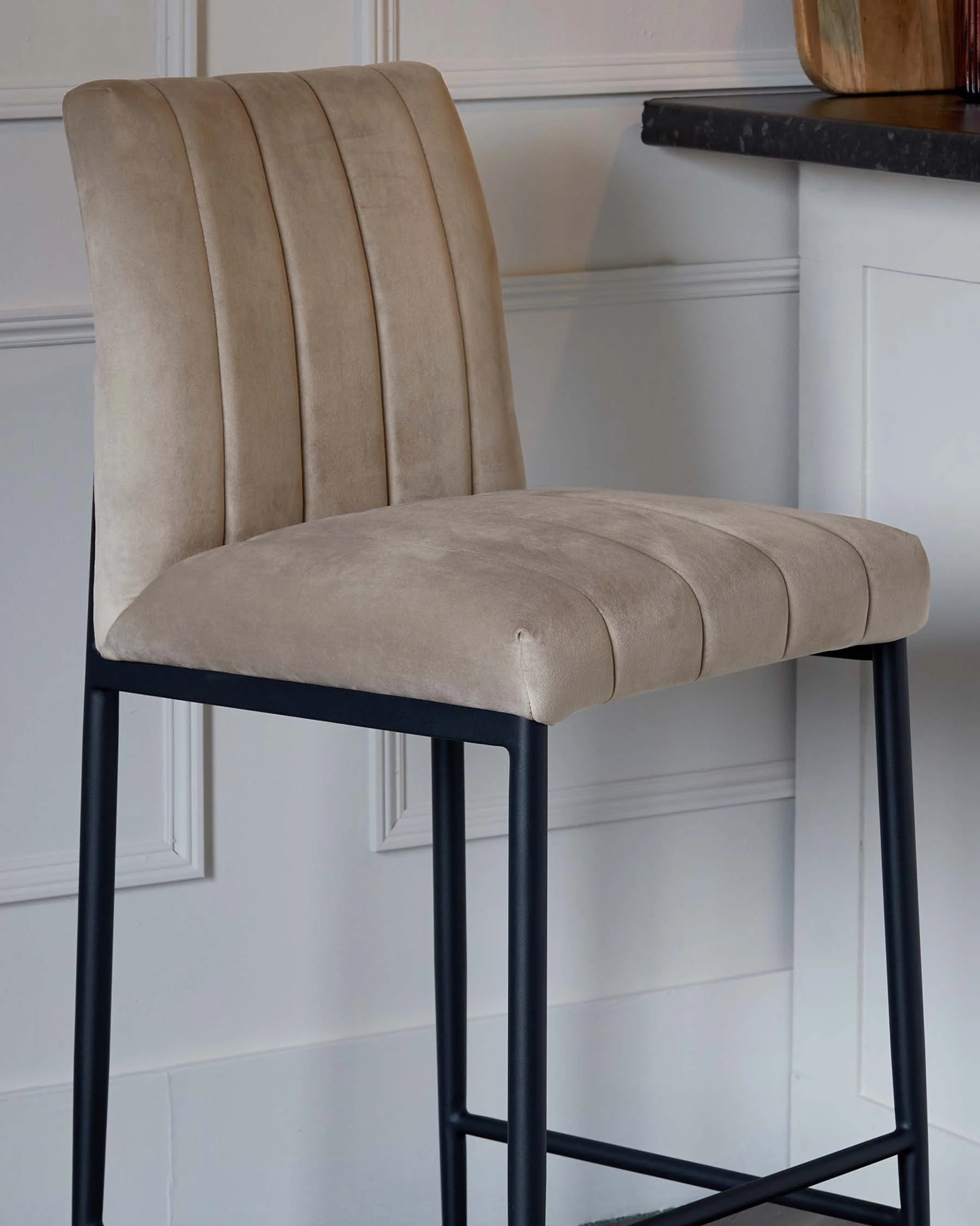 Kendra Black Metal Bar Stool Champagne Plush Velvet - Image 3