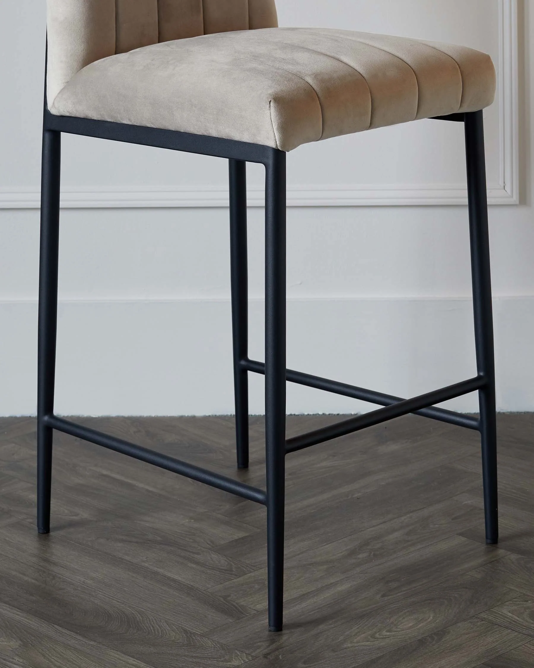 Kendra Black Metal Bar Stool Champagne Plush Velvet - Image 4
