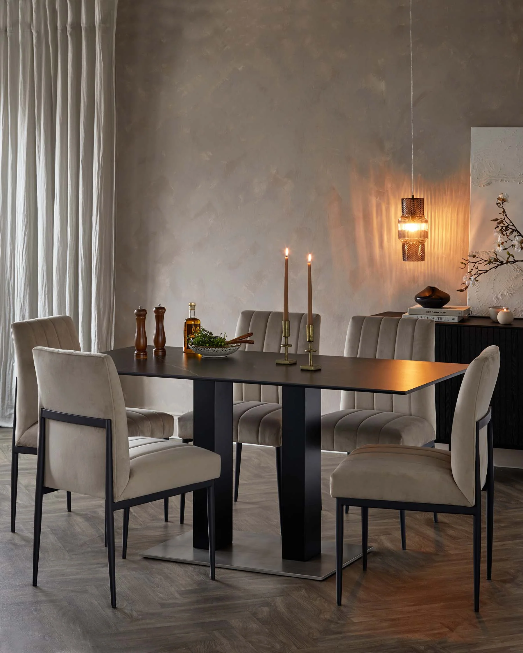 Kendra Black Metal Dining Chair Champagne Plush Velvet - Image 2