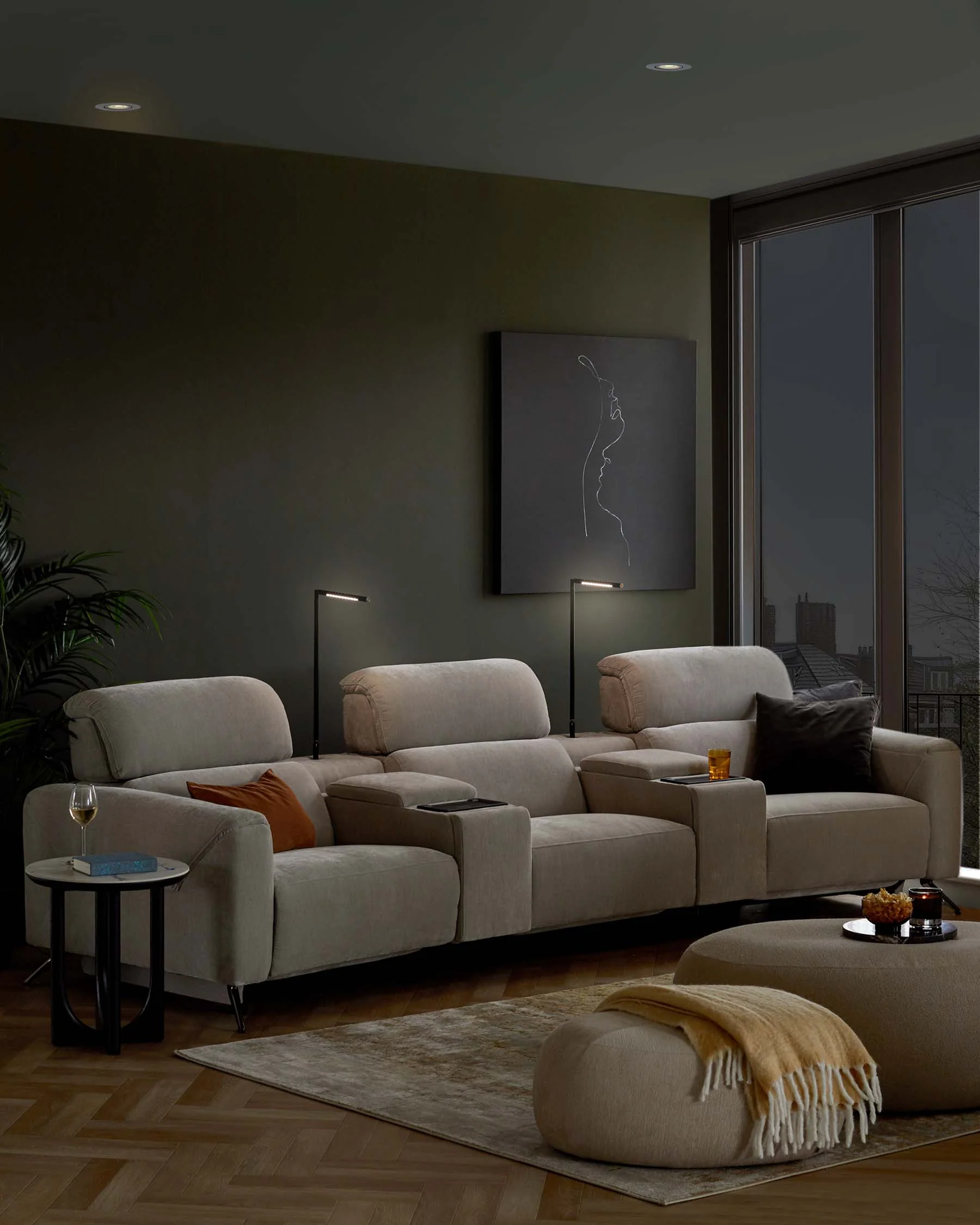 Kenzie light grey fabric recliner 3 seater sofa with console - Image 5