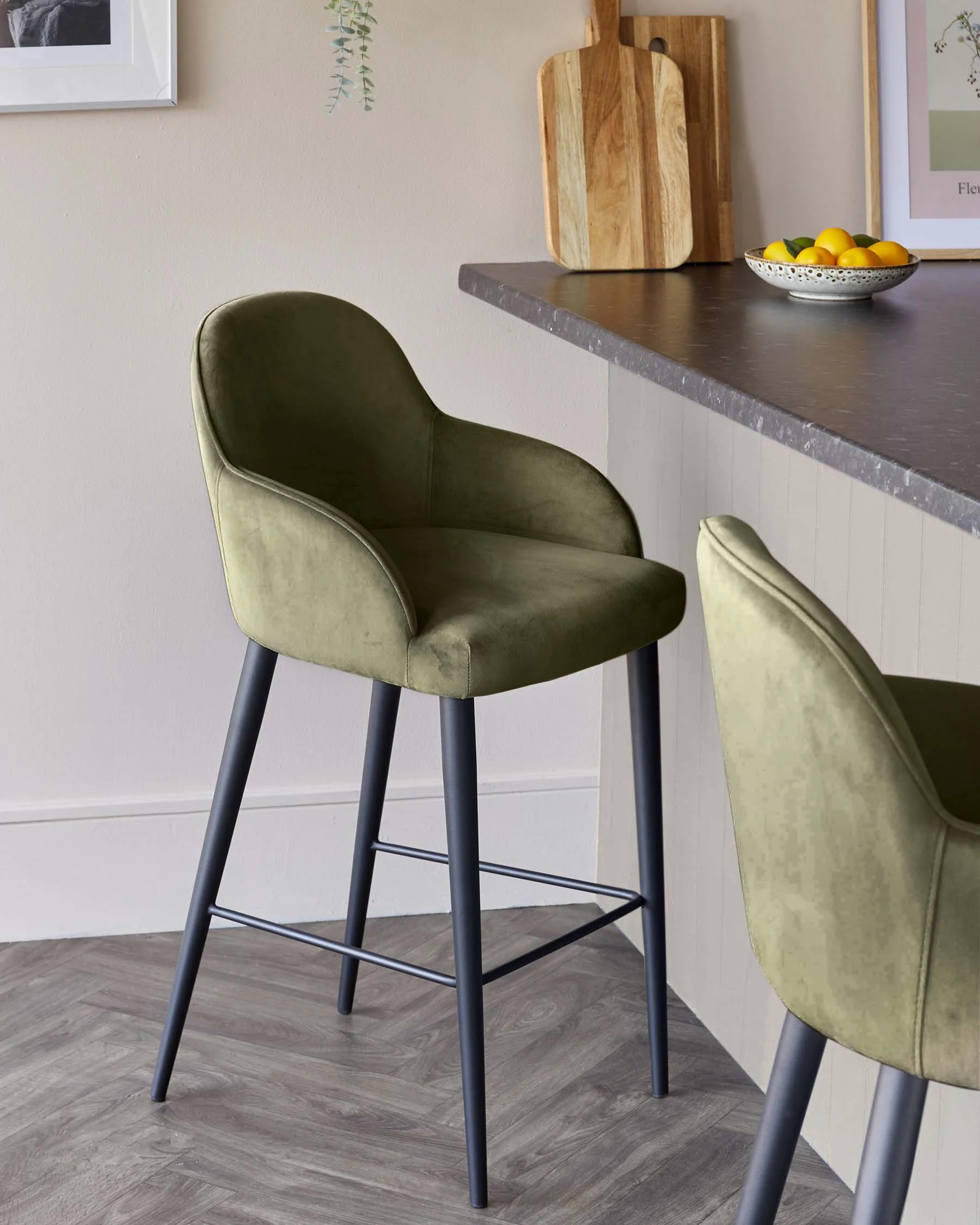 Lani olive green velvet bar stool