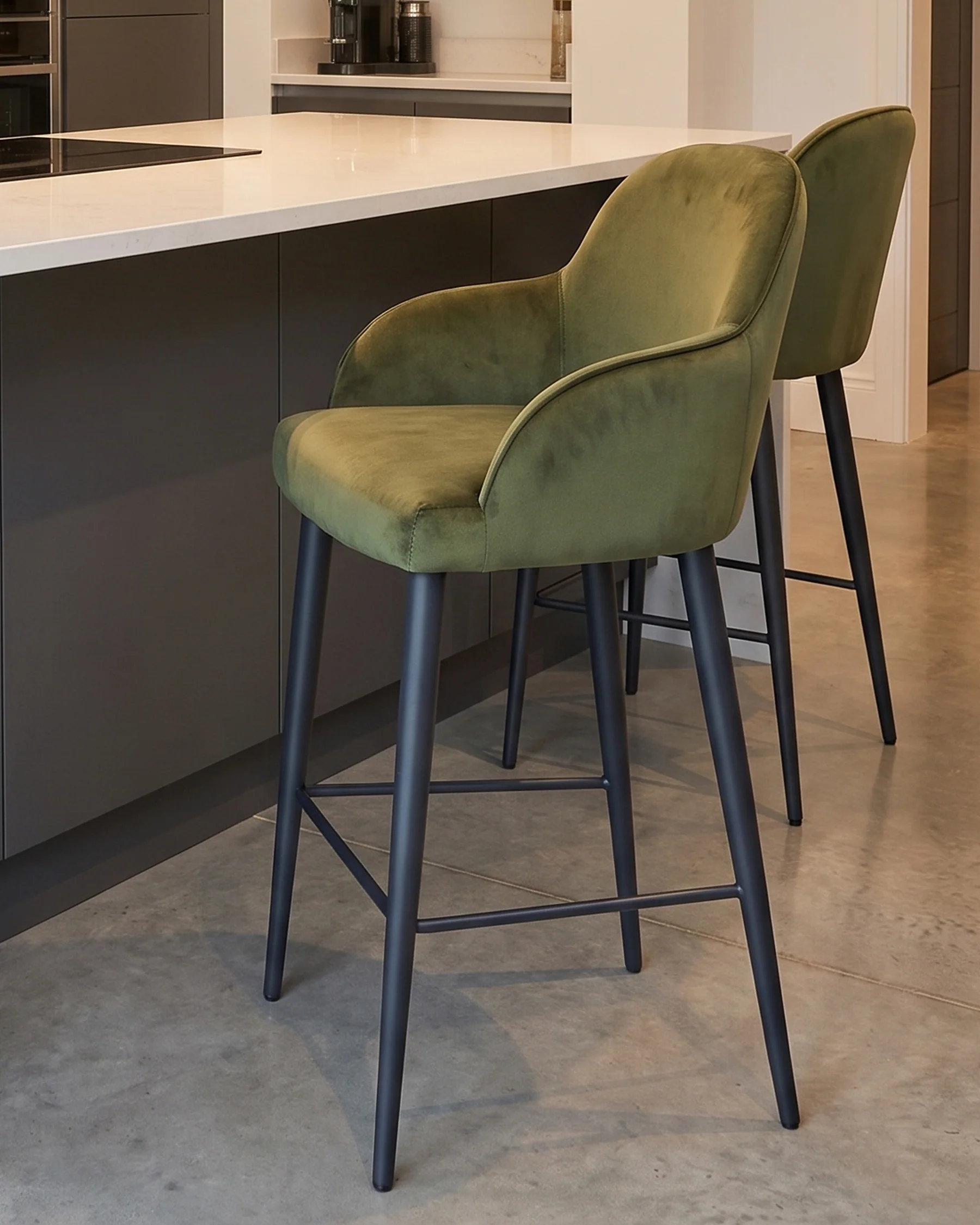 Lani olive green velvet bar stool - Image 6