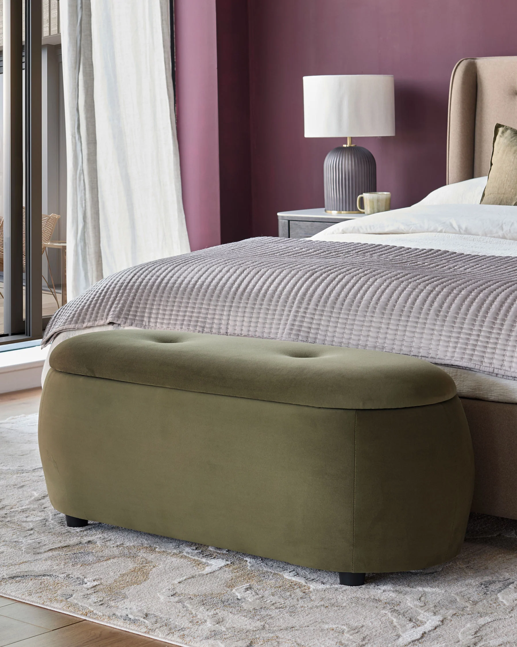 Lani olive green velvet storage ottoman bench