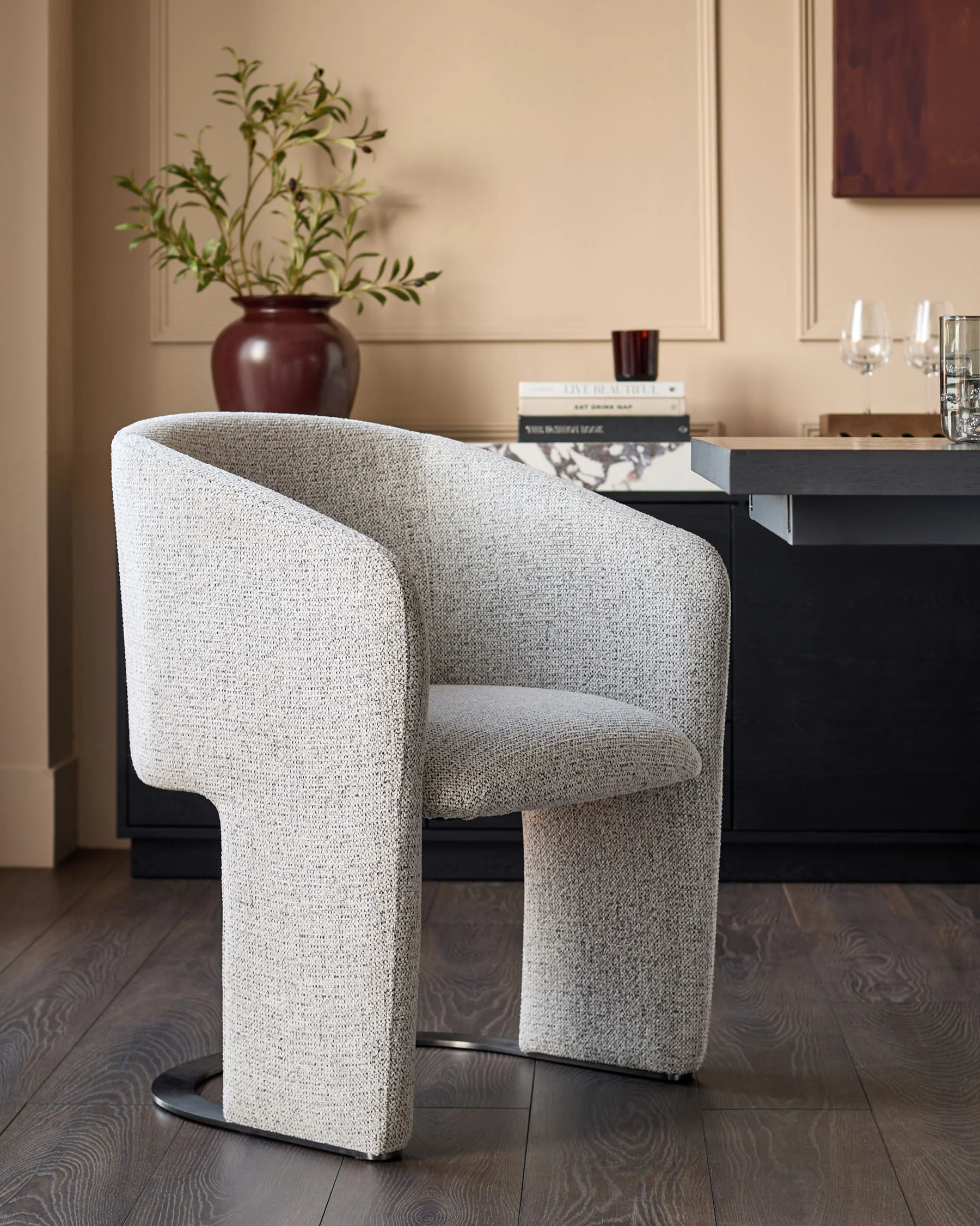 Leighton grey chenille black steel cantilever dining chair