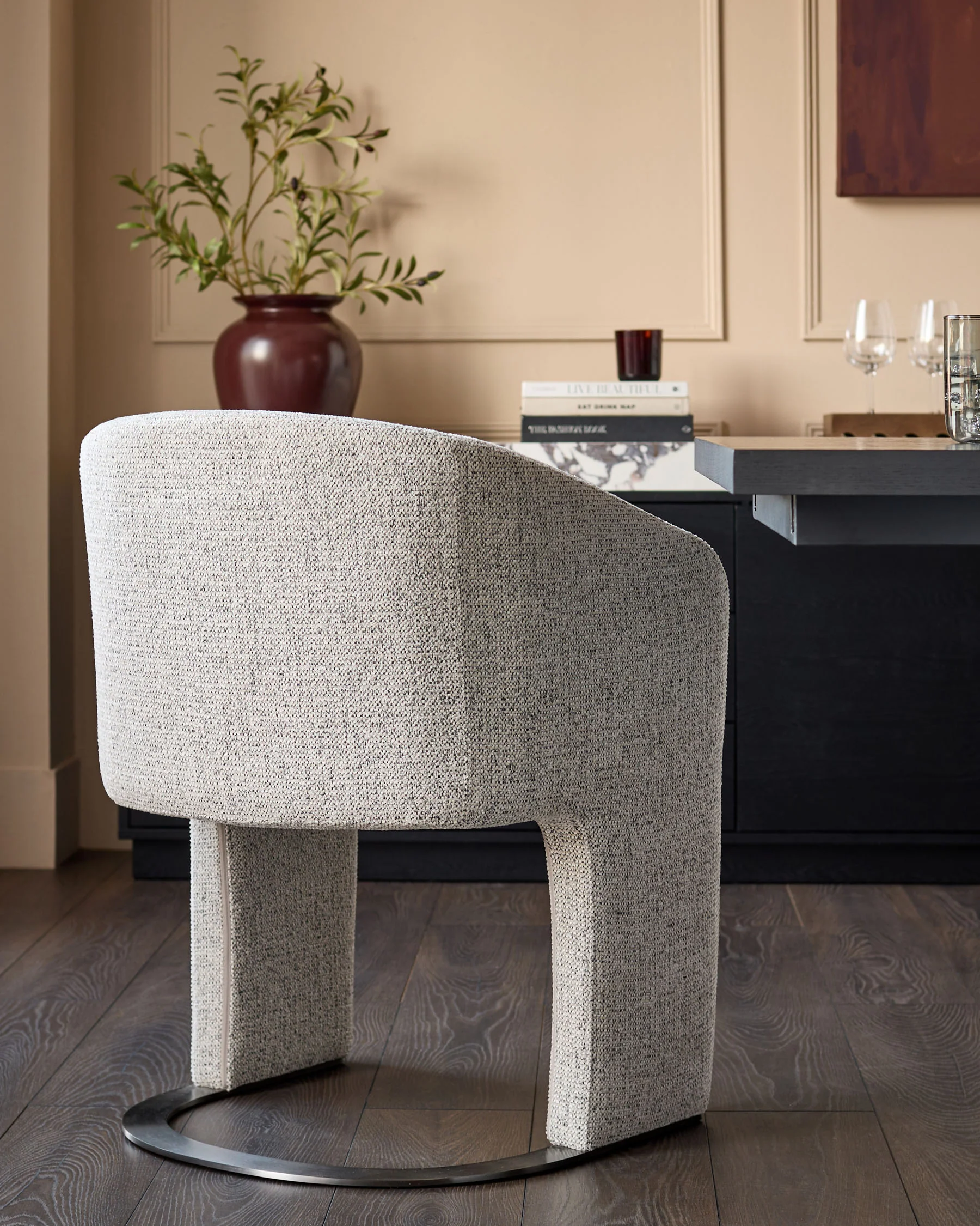 Leighton grey chenille black steel cantilever dining chair - Image 3