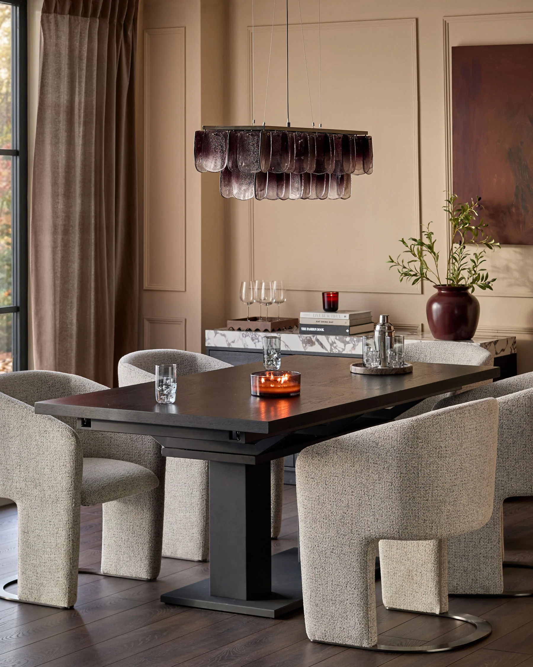 Leighton grey chenille black steel cantilever dining chair - Image 4