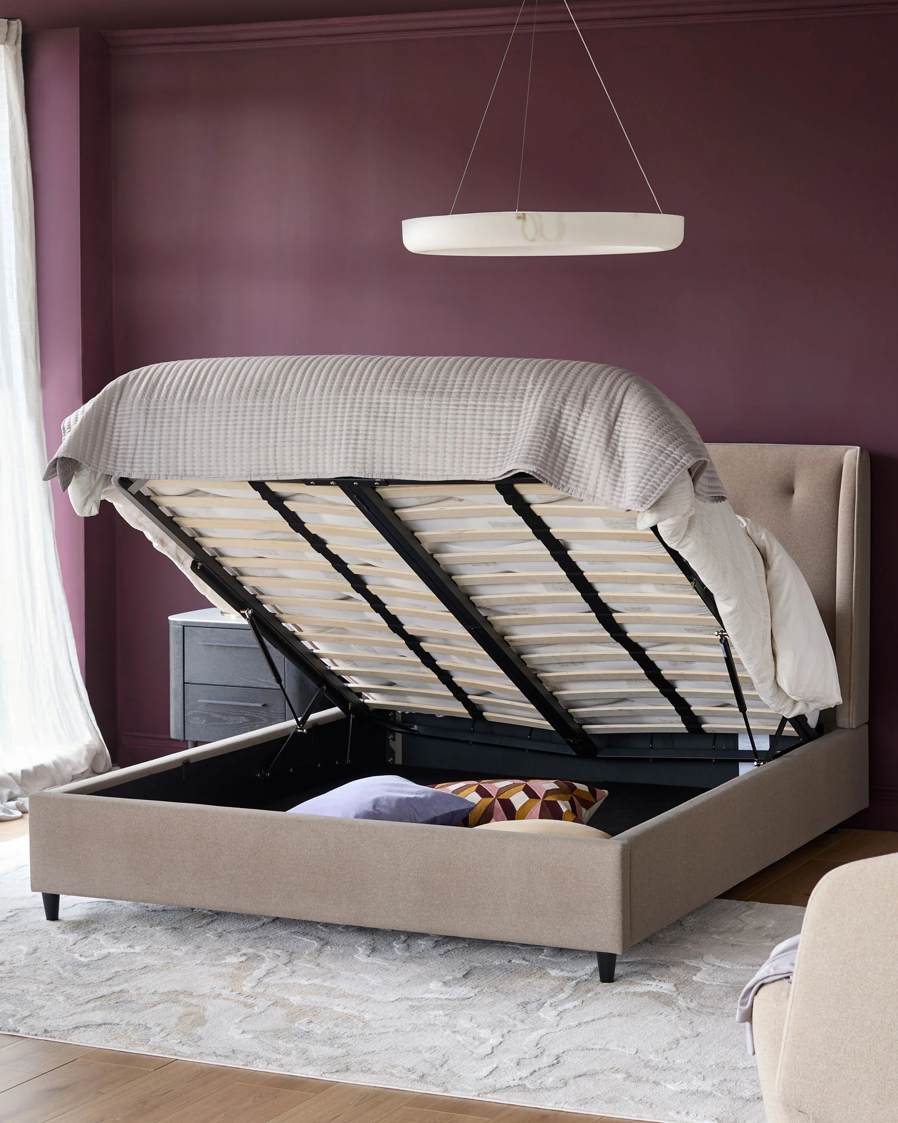 Lenora mocha fabric super king ottoman storage bed - Image 3