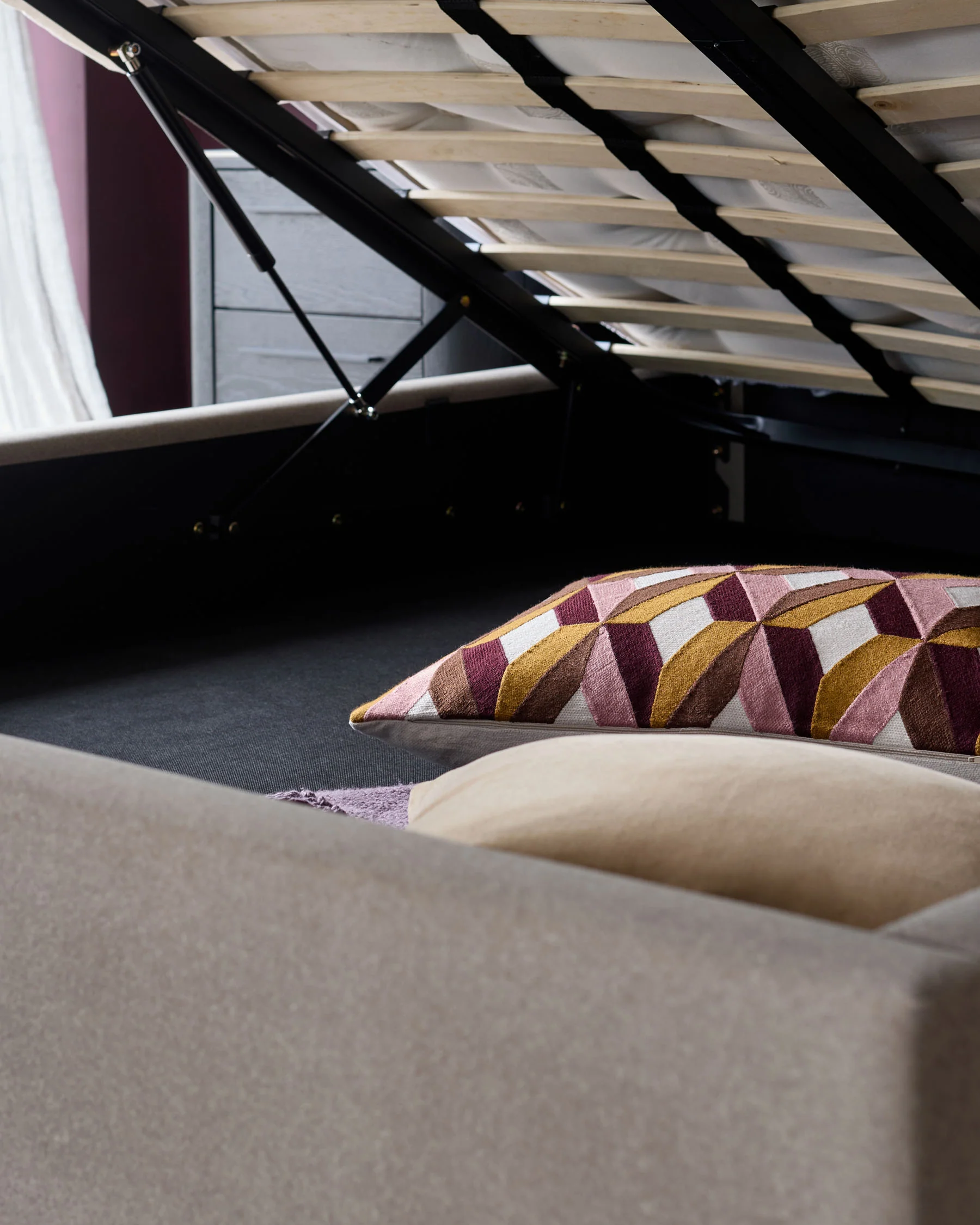 Lenora mocha fabric super king ottoman storage bed - Image 7