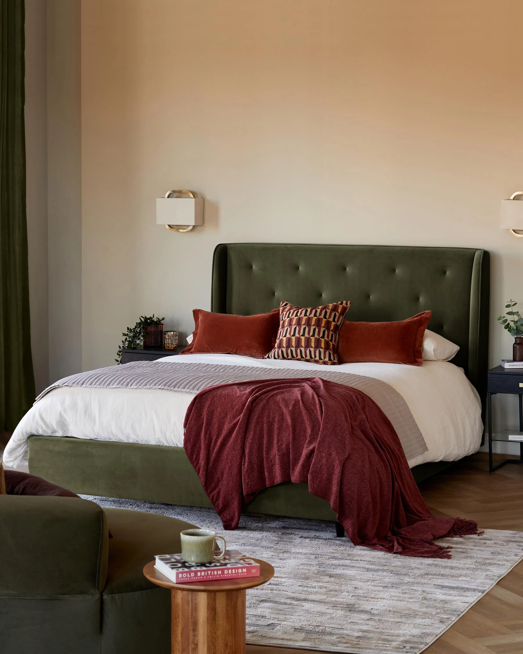 Lenora olive green velvet king size ottoman storage bed - Image 6