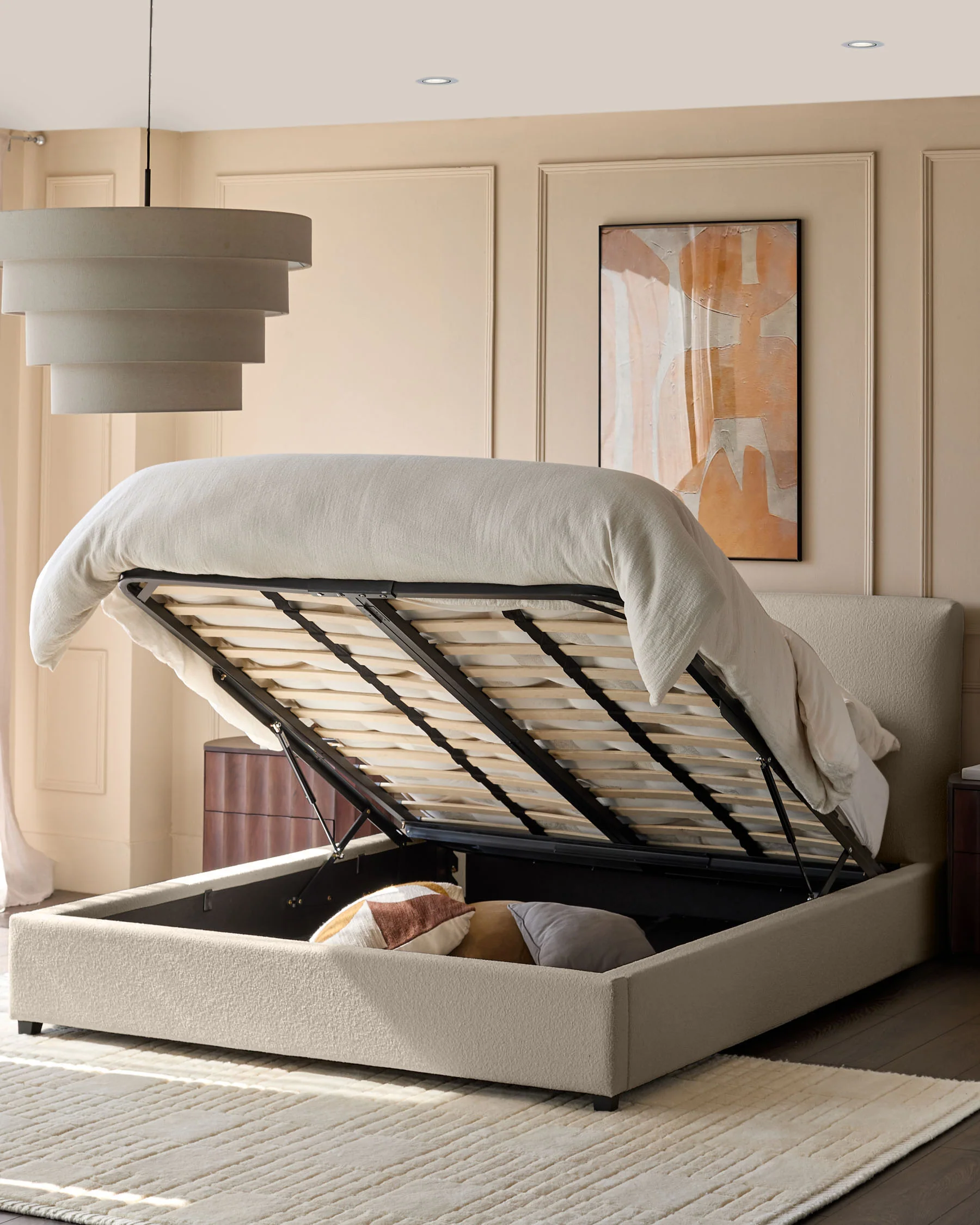 Leona Natural Soft Boucle Double Ottoman Ottoman Storage Bed - Image 3