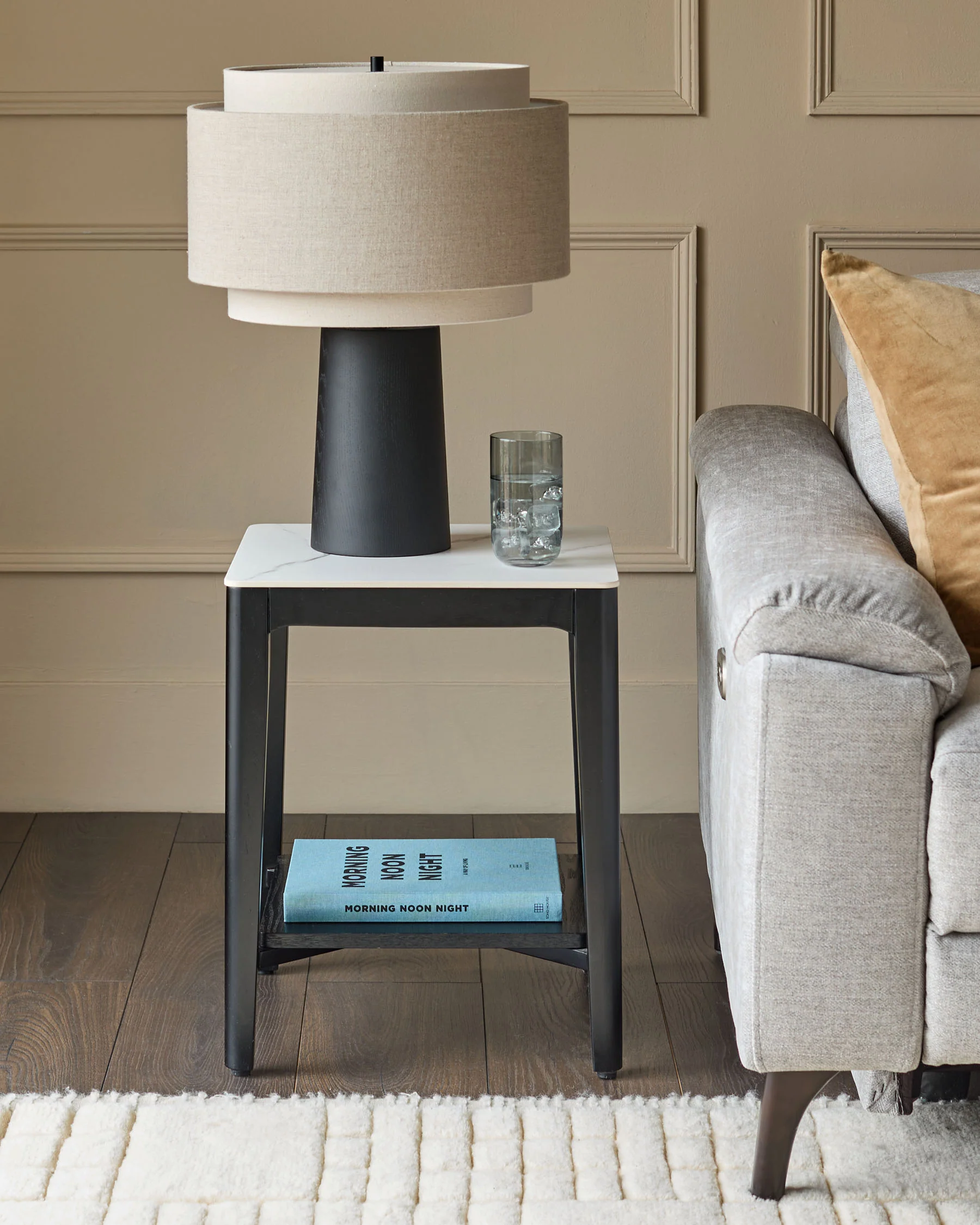 Leonie natural and mocha linen dark wood table lamp - Image 3