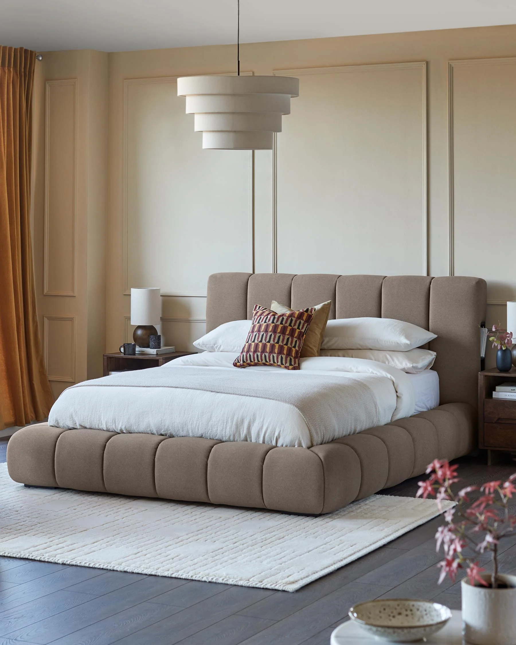 Lillian mocha plush fabric double ottoman storage bed - Image 2