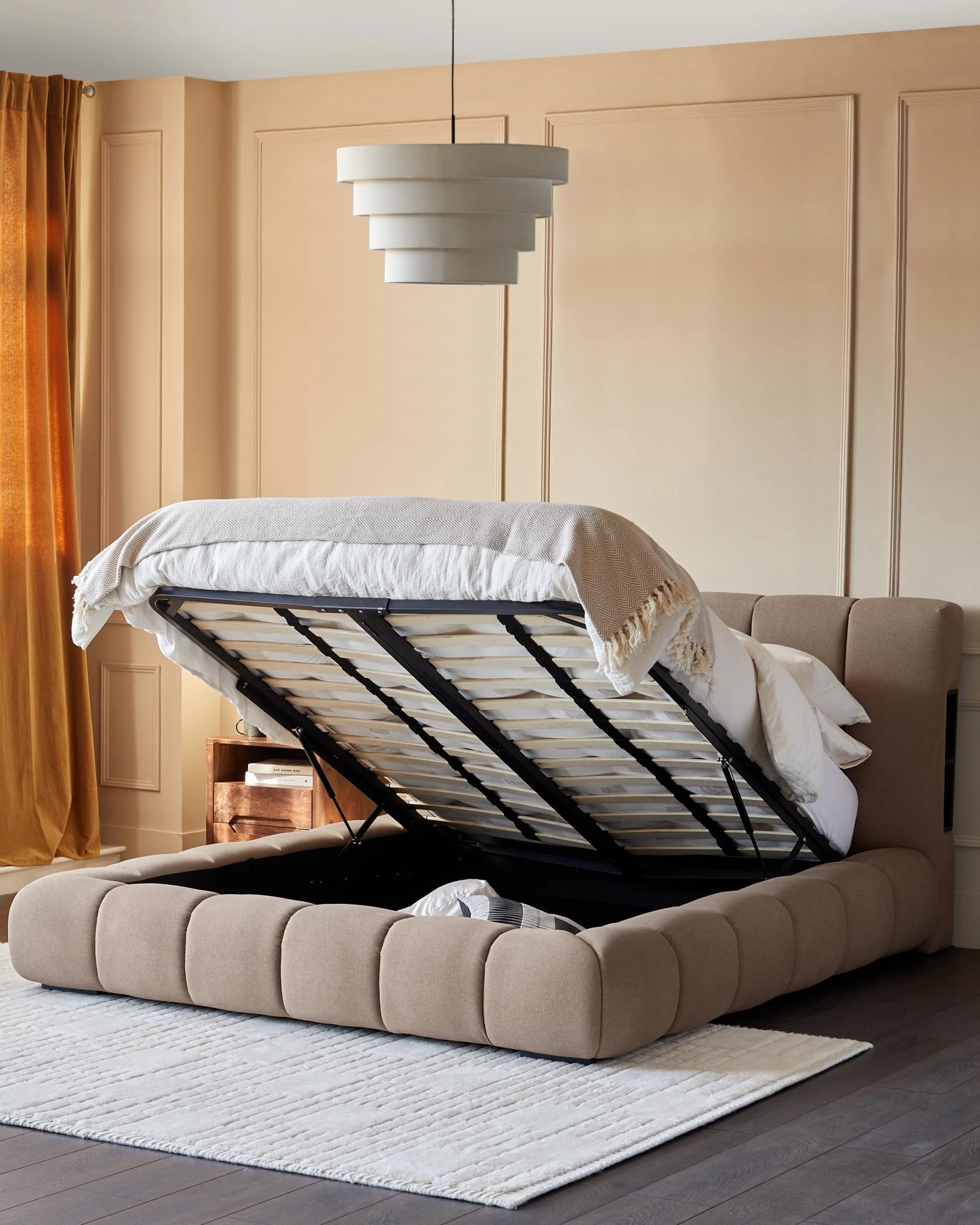 Lillian mocha plush fabric double ottoman storage bed - Image 4