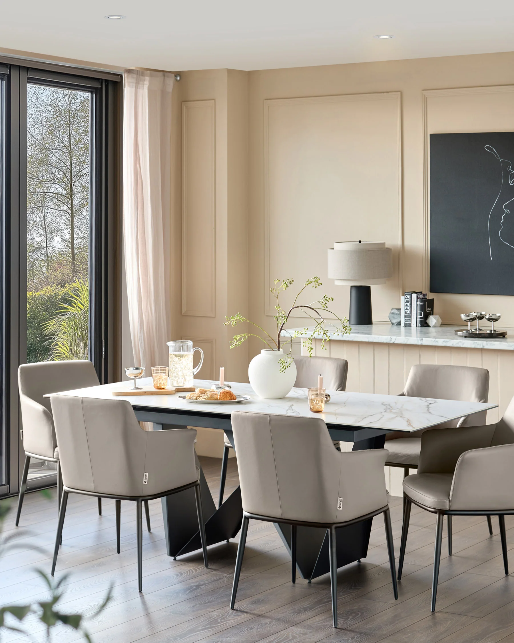 Logan light grey leather dining chair - Image 2