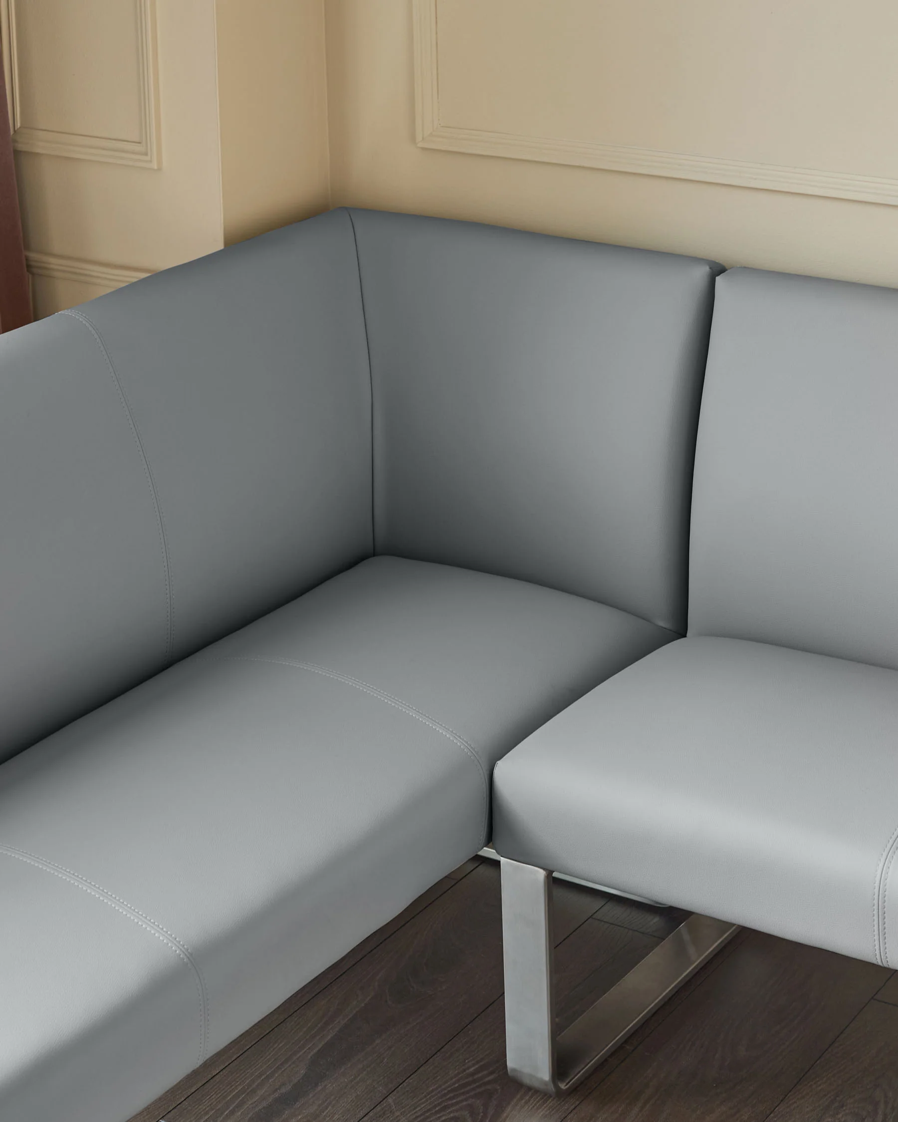Loop 5 Seater Grey Faux Leather & Stainless Steel Left Hand Corner Dining Bench - Image 4