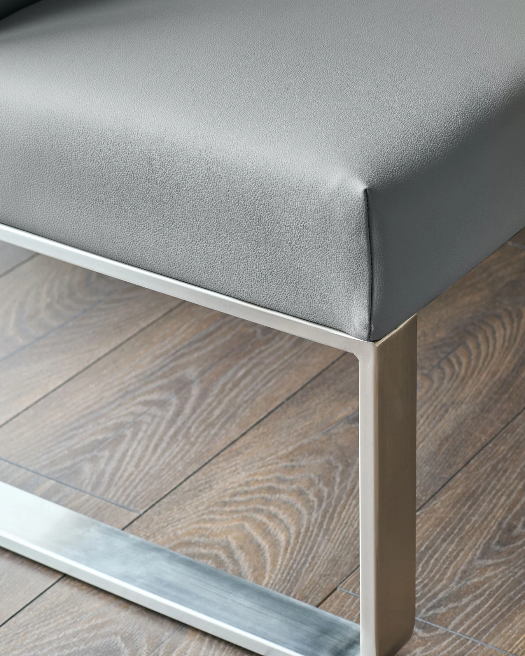 Loop 5 Seater Grey Faux Leather & Stainless Steel Left Hand Corner Dining Bench - Image 6