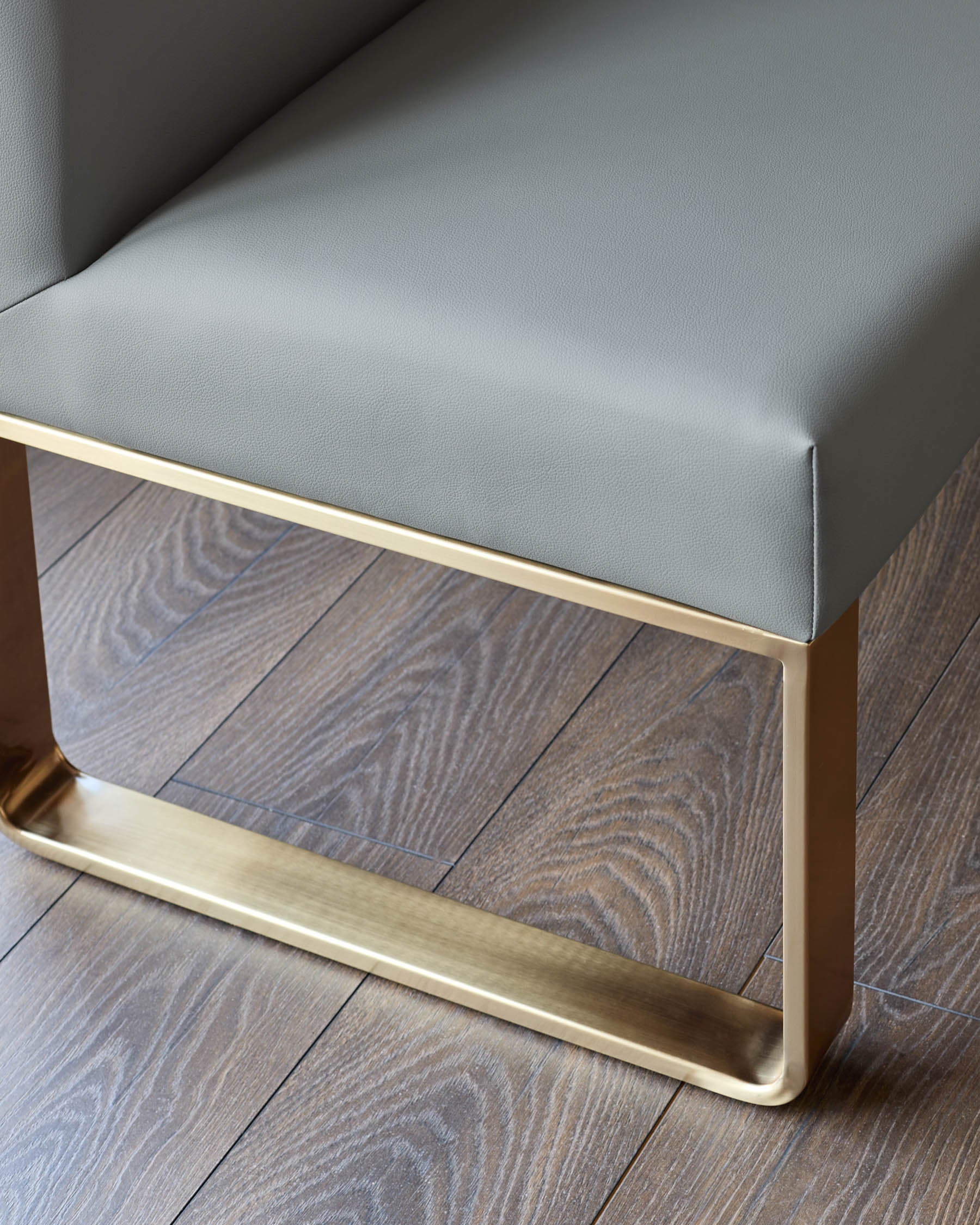 Loop mid grey faux leather left hand corner 5 seater brushed brass leg dining bench - Image 5