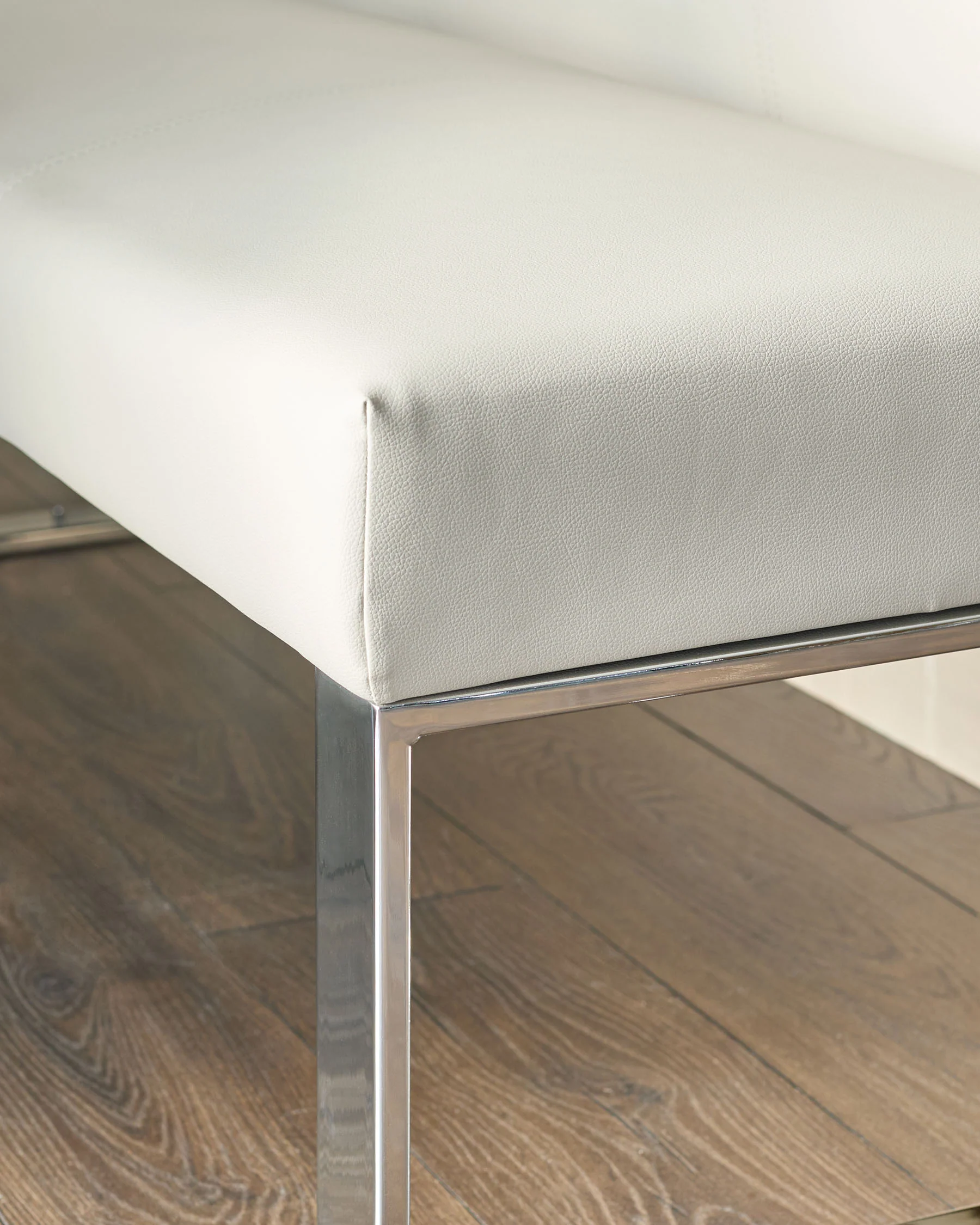 Loop light grey faux leather left hand corner 5 seater chrome leg dining bench - Image 7