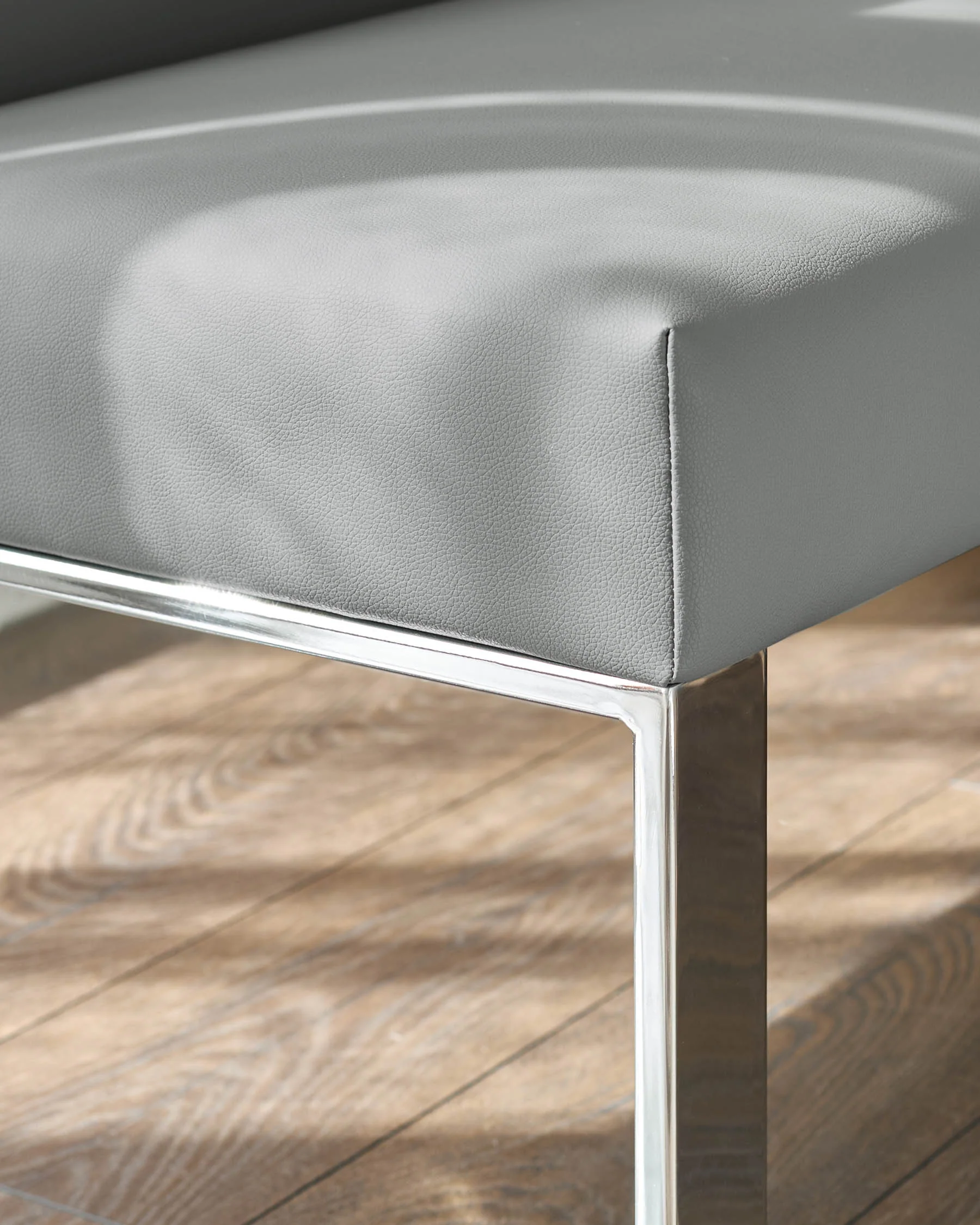 Loop mid grey faux leather left hand corner 5 seater chrome leg dining bench - Image 5