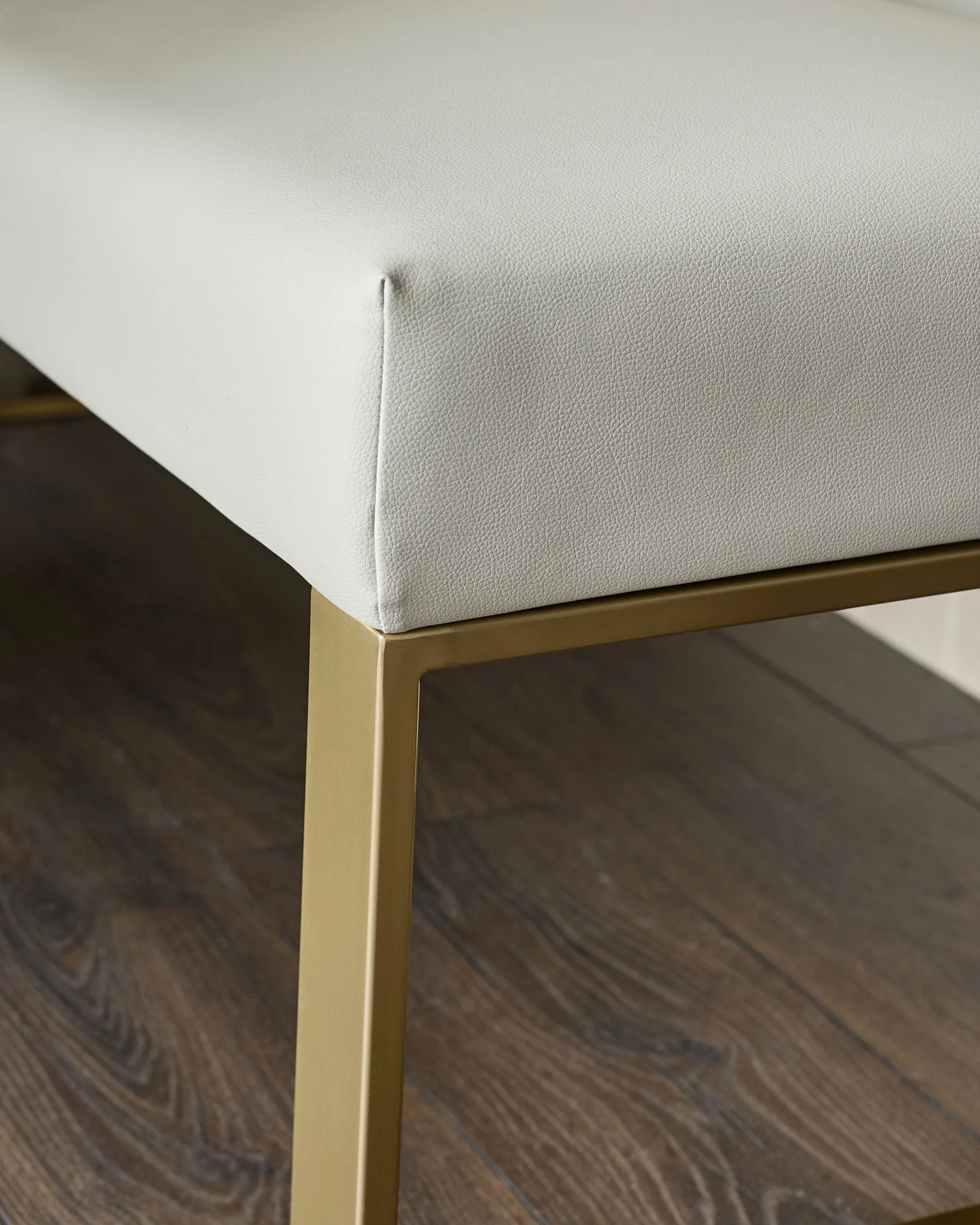 Loop light grey faux leather right hand corner 5 seater brushed brass leg dining bench - Image 7