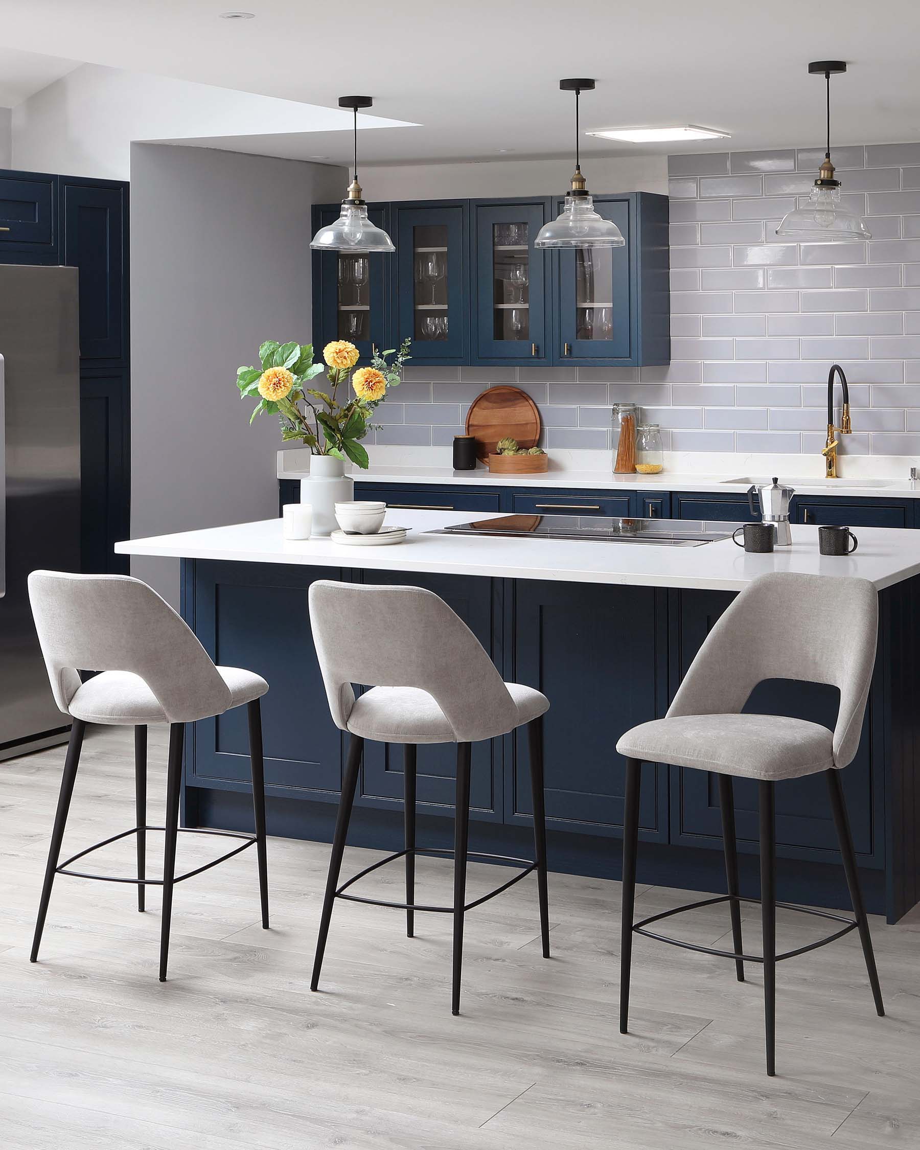 Lottie Mid Grey Fabric Bar Stool - Image 3